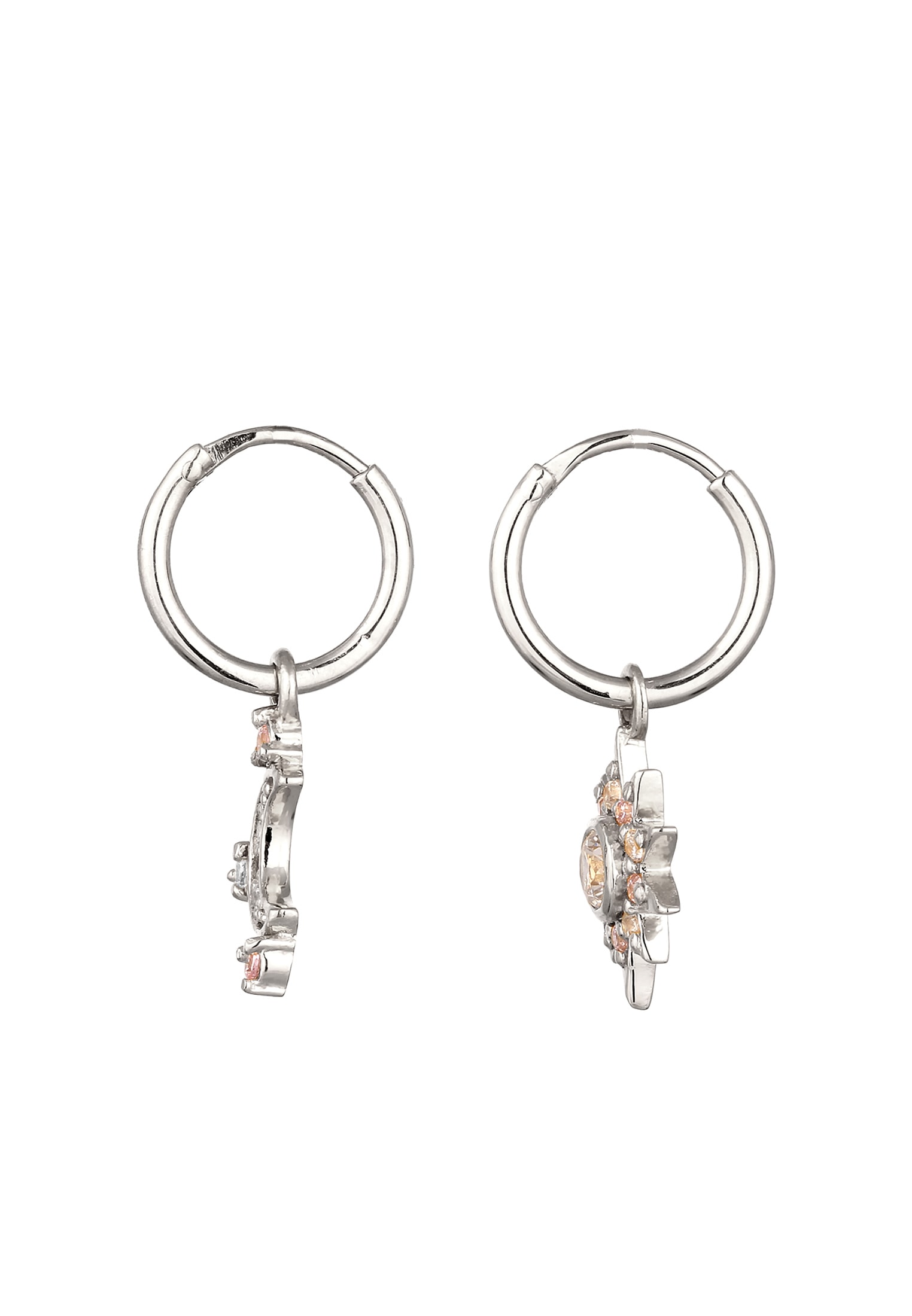 Elli Paar Creolen »Ohrringe Creole Mond Sonne Zirkonia Weiß Rosa 925 Sterling Silber«
