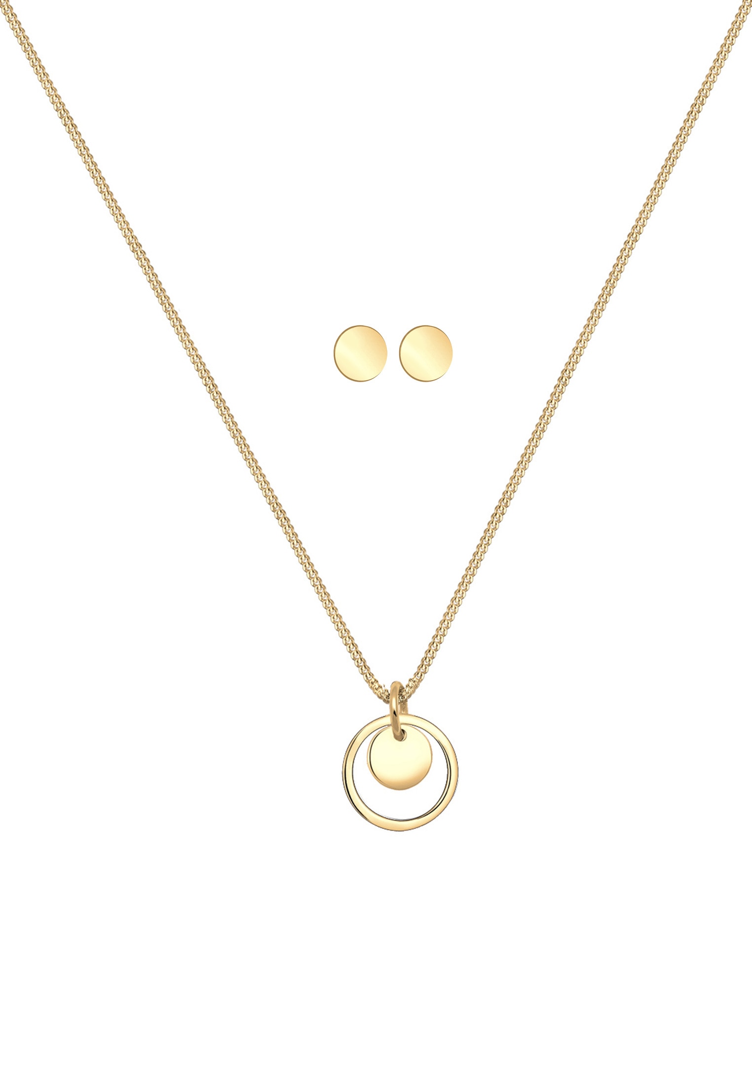 Elli Ohrring und Ketten Set »Schmuckset Rund Plättchen Kette Ohrstecker 925 Silber«