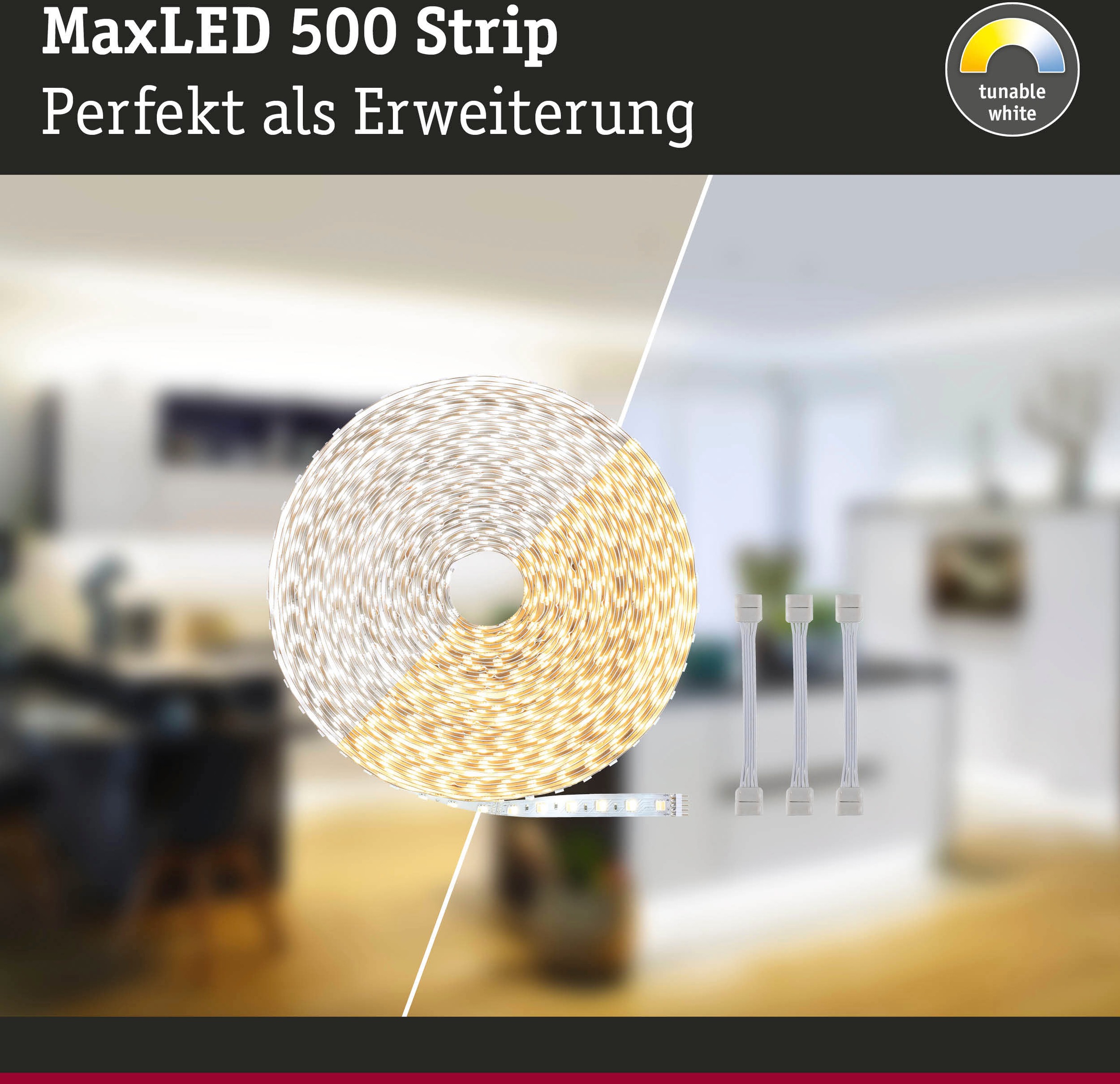 Paulmann LED-Streifen »MaxLED500 Einzelstripe, Adapterkabel 20m Tunable White 72W 550lm/m«, 1 St.-flammig, Tunable White 72W 550lm/m