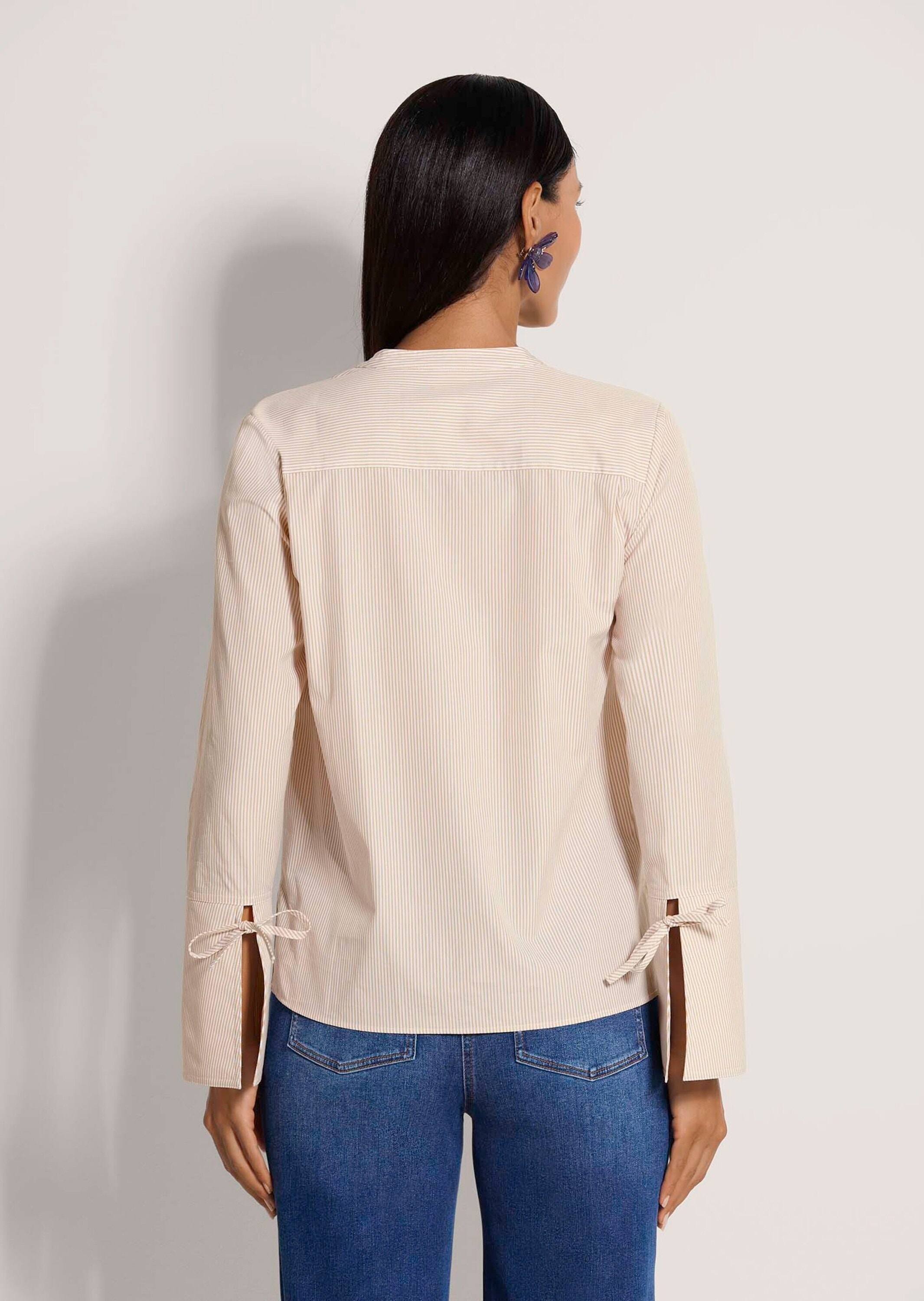 MADELEINE Langarmbluse »Streifenbluse Blusenshirt mit Streifendesign« Bluse mit Rundhalsblende mit V-Ausschnitt