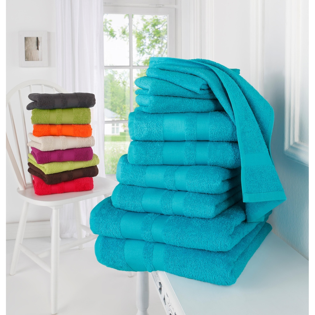 my home Handtuch Set »Vanessa«, Set, 10 tlg., Walkfrottee, Handtücher mit Bordüre, einfarbiges Handtuch-Set aus 100% Baumwolle