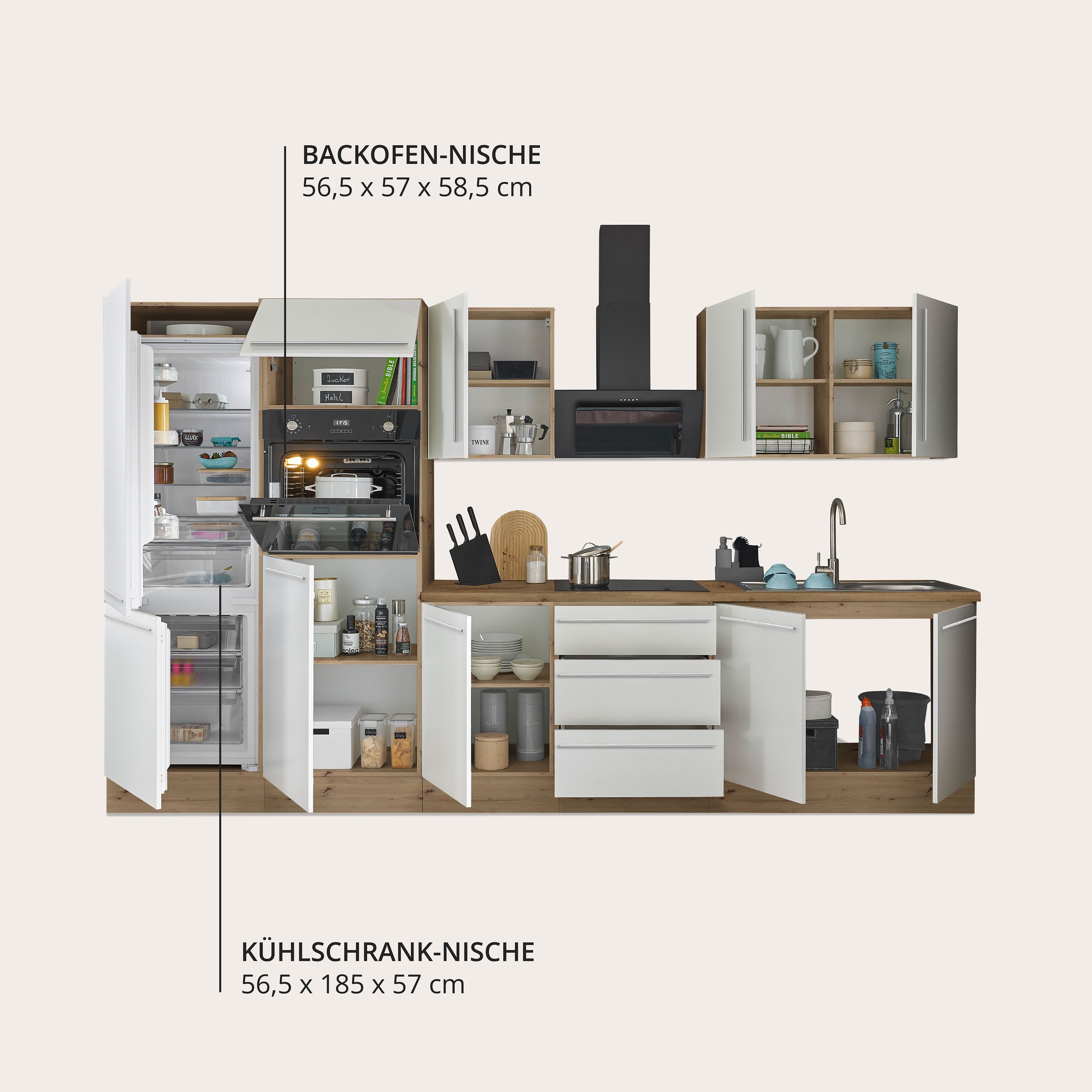 KOCHSTATION Küchenzeile »Florida« Breite 330 cm, wahlweise mit E-Geräten,Softclose für Türen/Schubkästen