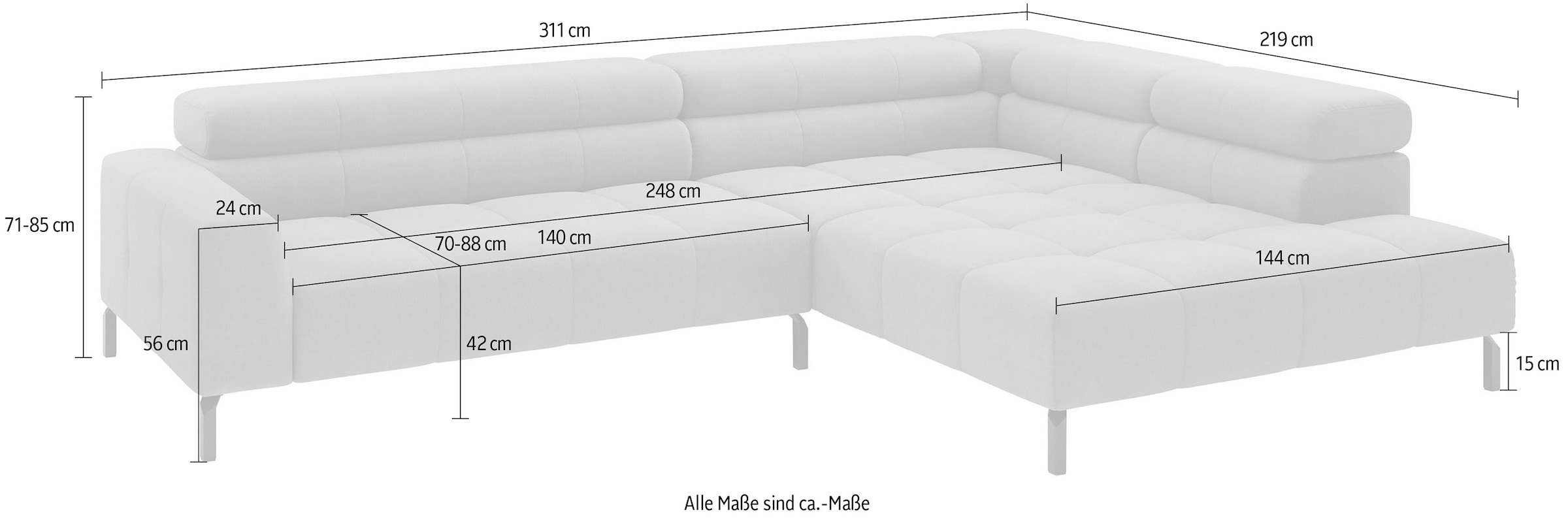 Home affaire Ecksofa »Claya, 311 cm breit, L-Form,  inkl. Kopfteilverstellung« ohne elektrischen Sitzvorzug