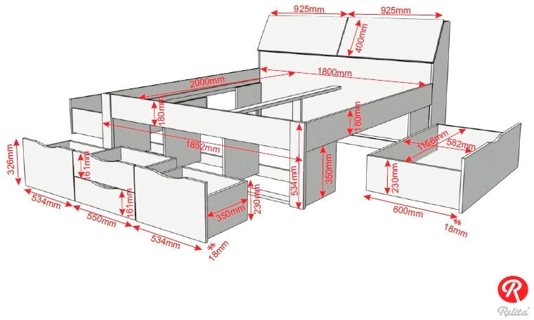 Relita Stauraumbett »Maxi«, mit Schubladen und Stauraum im Kopfteil