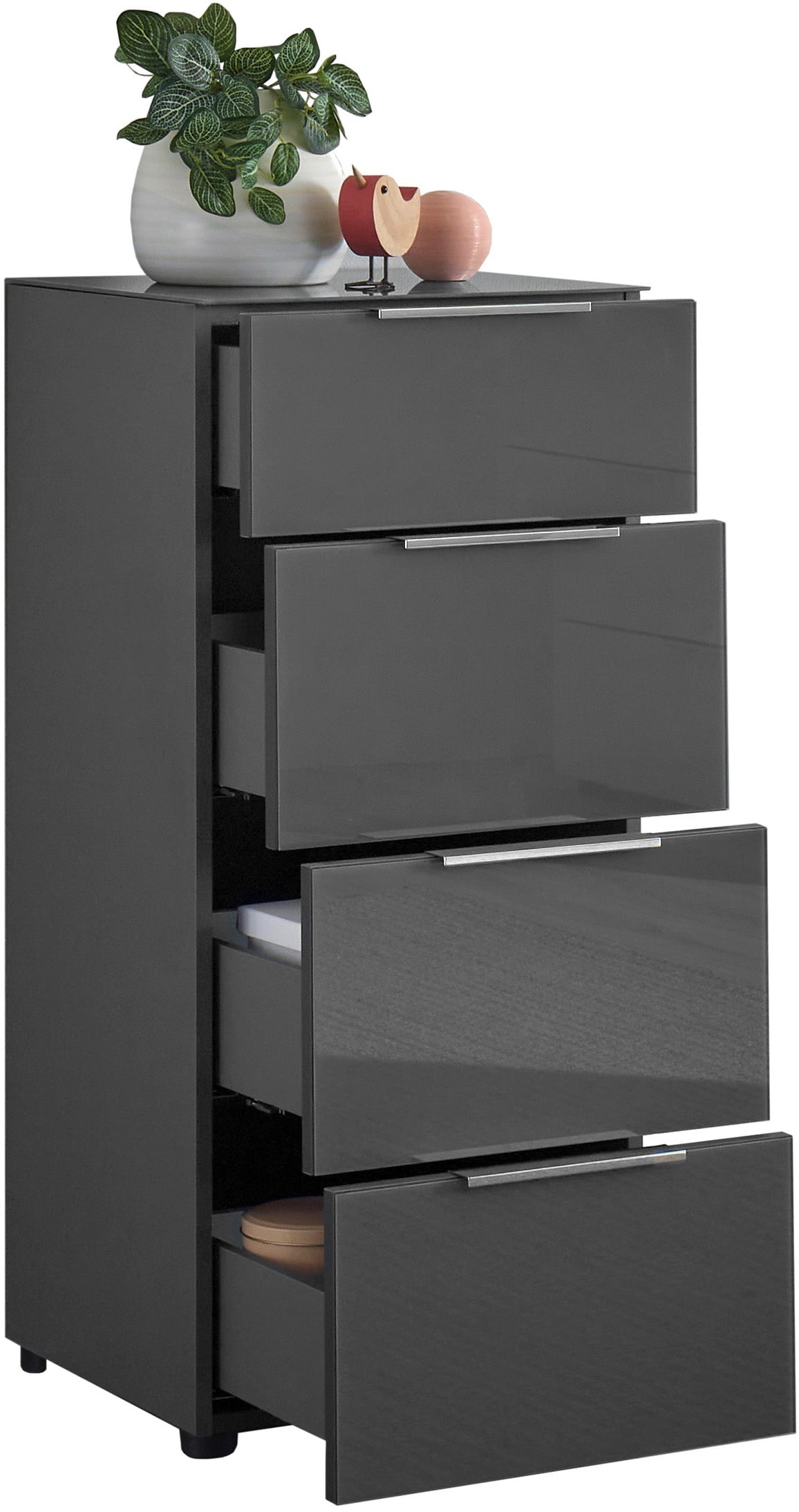 HBZ Kommode »Santorin Mehrzweckschrank mit Schubkästen, BxHxT 45x99x40 cm« 1 Stk. tlg. Mit 4 Schubkästen mit Softclose, Glasfront und Glasoberboden