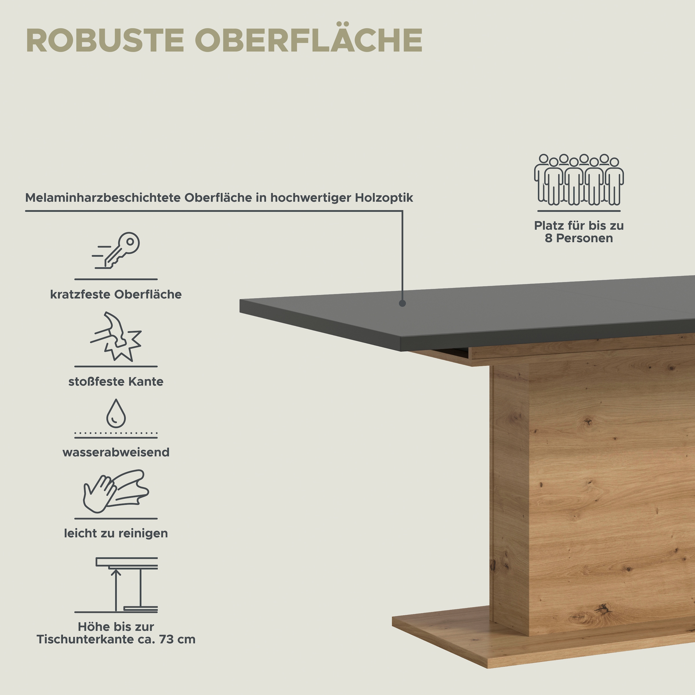 INOSIGN Esstisch »Motus, ausziehbar 150 -190 cm, inklusive 40 cm Einlegeplatte«, (Set, 1 St.), Säulengestell mit Bodenplatte, Tisch, Küchentisch, Esszimmer, Küche