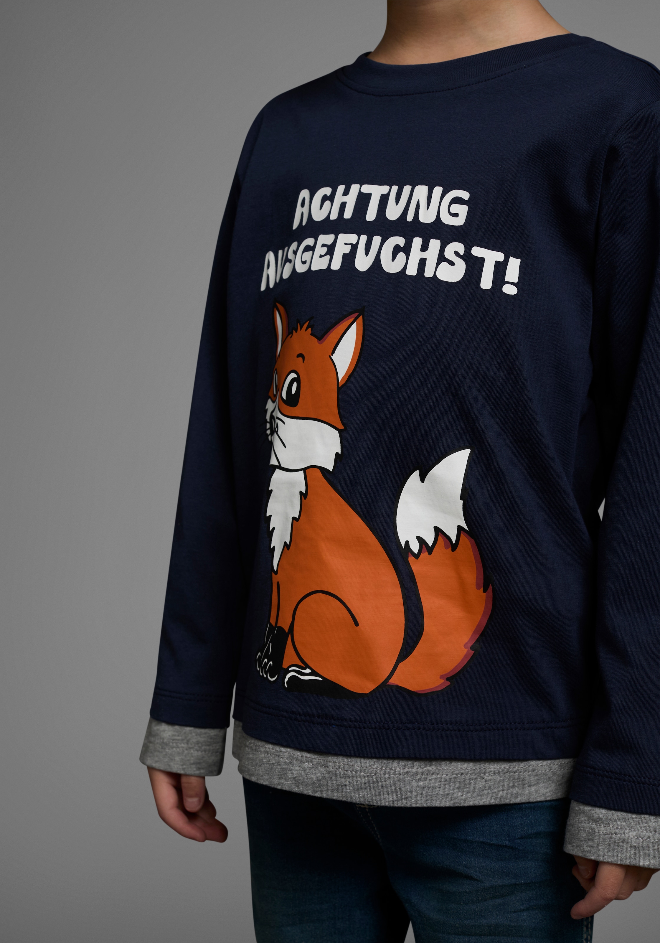 KIDSWORLD Langarmshirt »ACHTUNG AUSGEFUCHST«, Shirt mit coolem Fuchsdruck