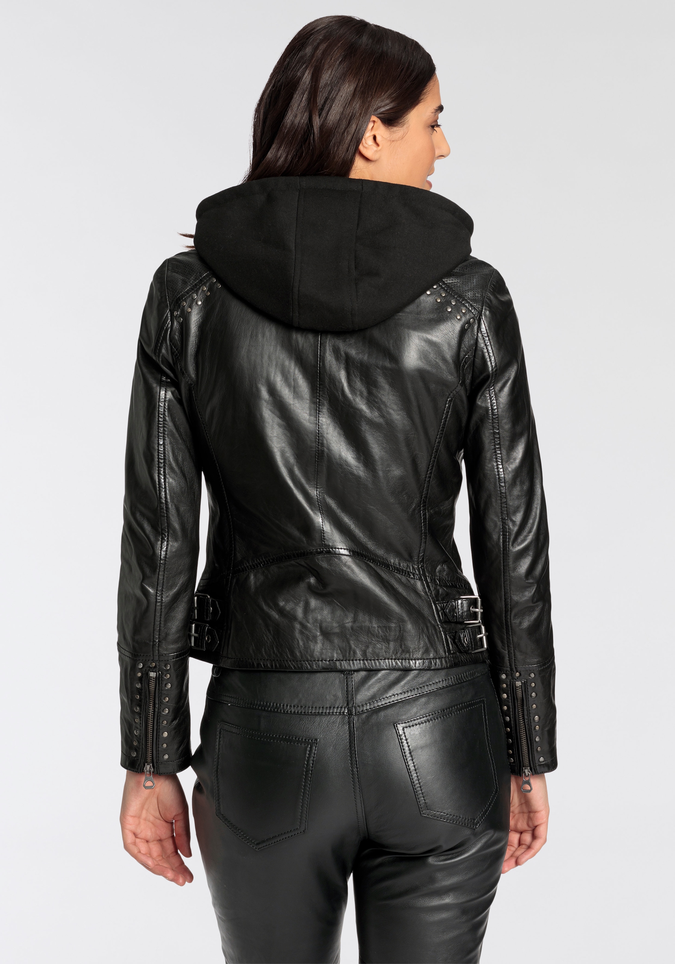 Mauritius Bikerjacke »GWNinica OT«, mit Kapuze, mit Stepp- und Nieten-Details