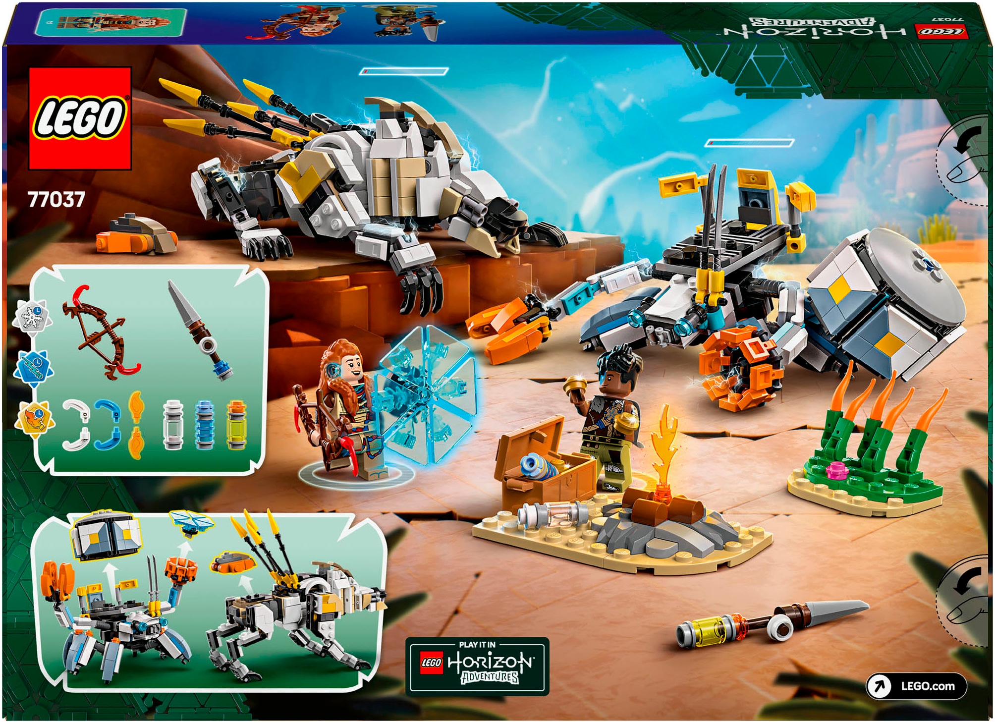 LEGO® Konstruktionsspielsteine »Aloy und Varl vs. Panzerwanderer und Sägezahn (77037), LEGO® Horizon«, (768 St.), Made in Europe