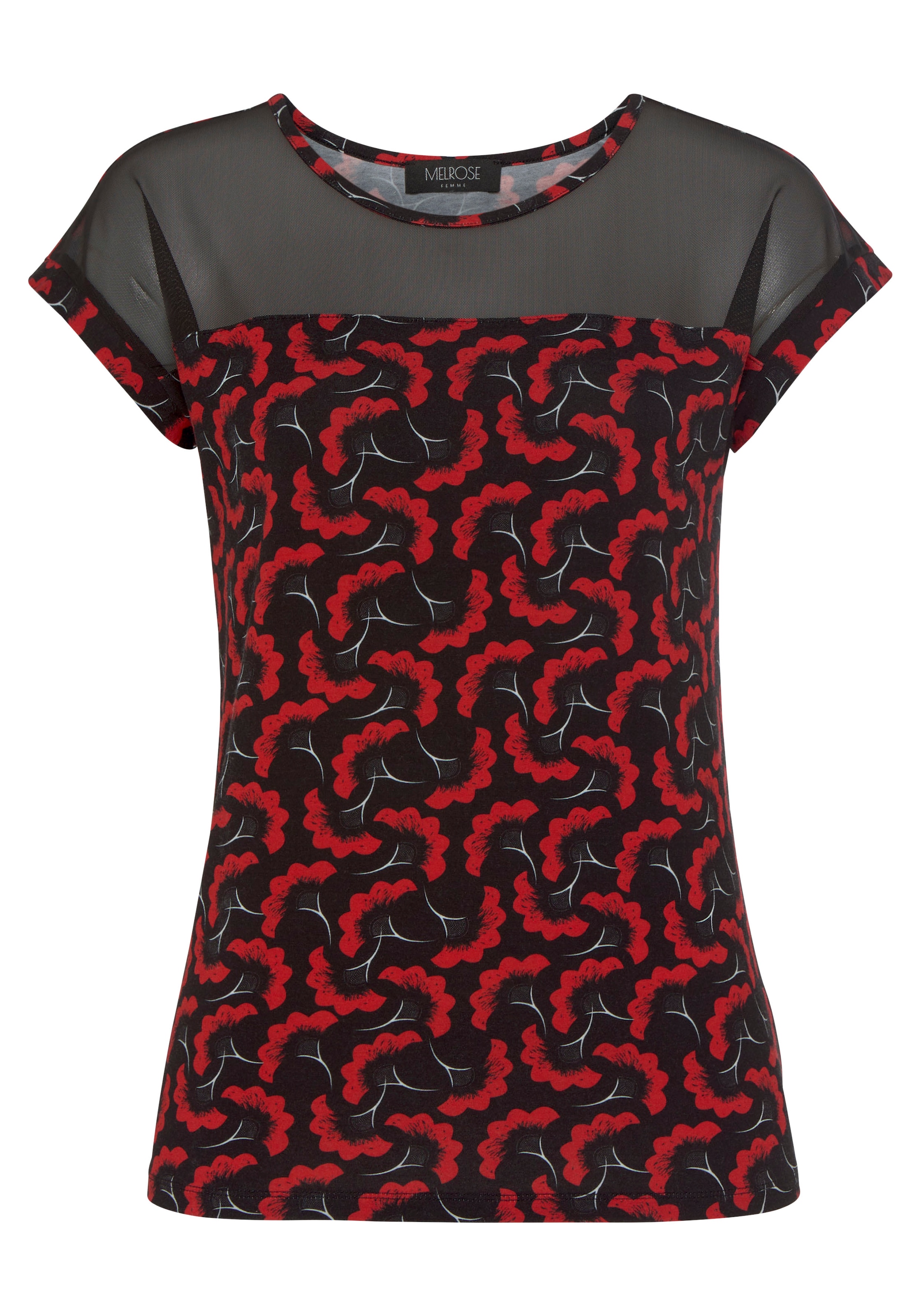 Shop Online transparentem Melrose Ausschnitt im mit bestellen OTTO T-Shirt,