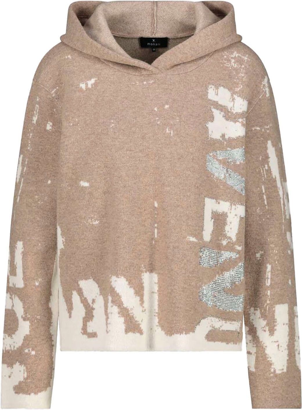 Monari Strickpullover »Pullover Jacquard Schrift«, mit Kapuze