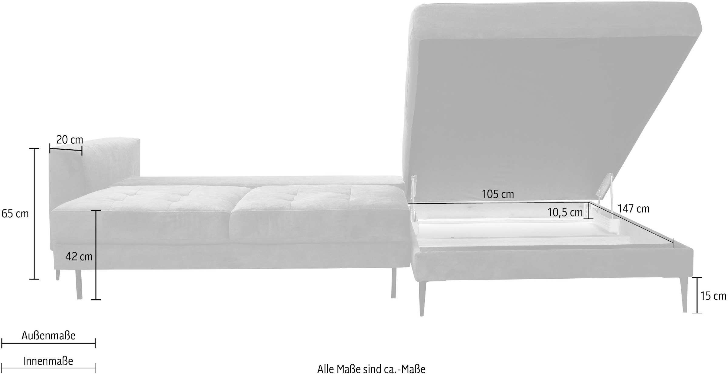 TRENDMANUFAKTUR Ecksofa »Luzi, wahlweise mit Schlaffunktion und Bettkasten bestellbar, L-Form«, Designsofa mit tollem Sitzkomfort, Metallfüße schwarz, Breite 280 cm