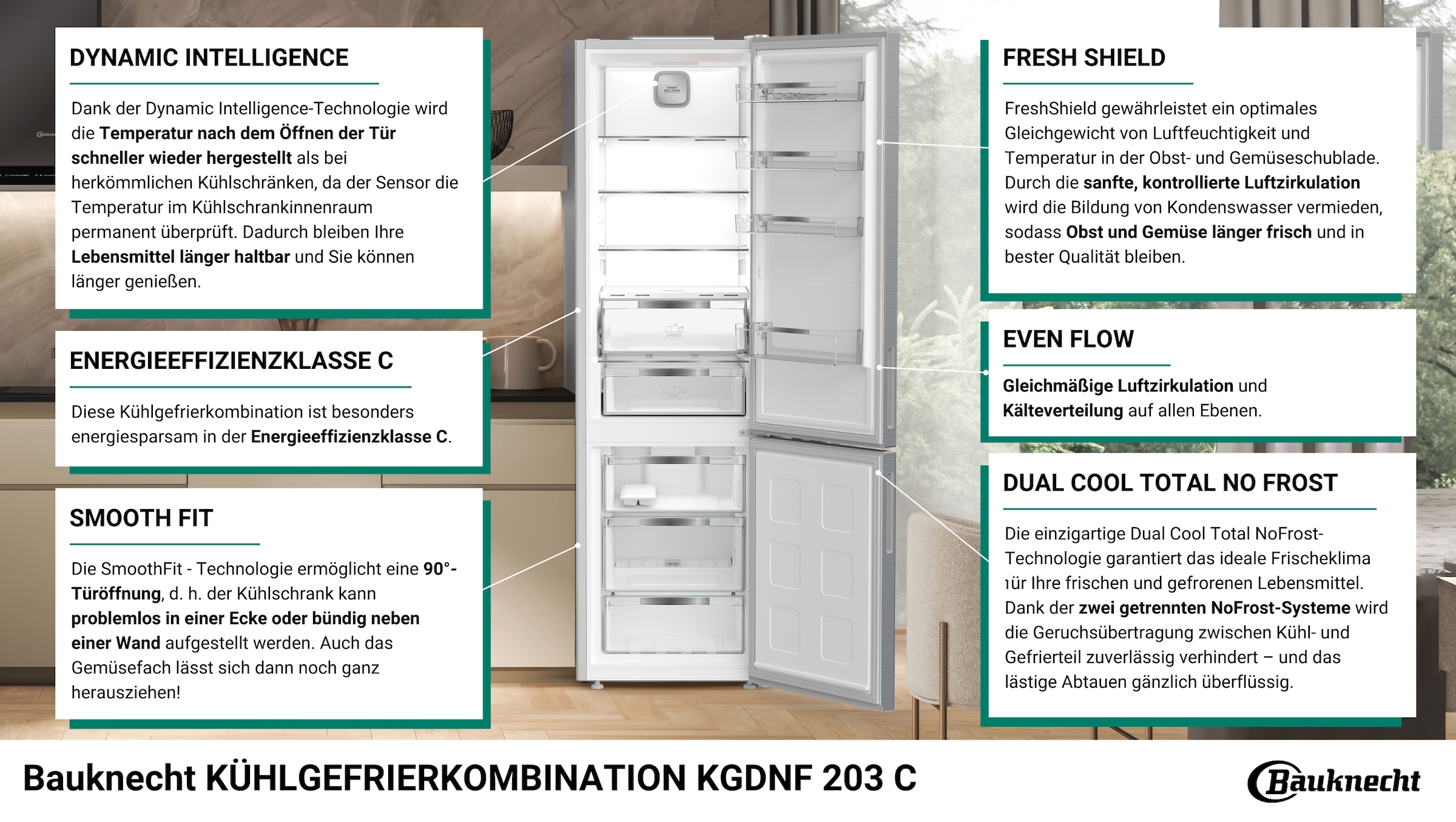 BAUKNECHT Kühl-/Gefrierkombination »KGN Eco 201 C«, 4 Jahre Herstellergarantie