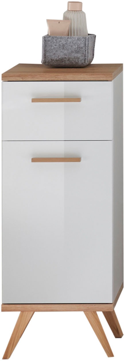 Saphir Badmöbel-Set »Quickset Mineralmarmor-Waschtisch mit LED-Spiegel, Unterschrank«, (7 St.), Hängeschrank, Midischrank, 5 Türen, 2 Schubladen, 7 Glas-Einlegeböden