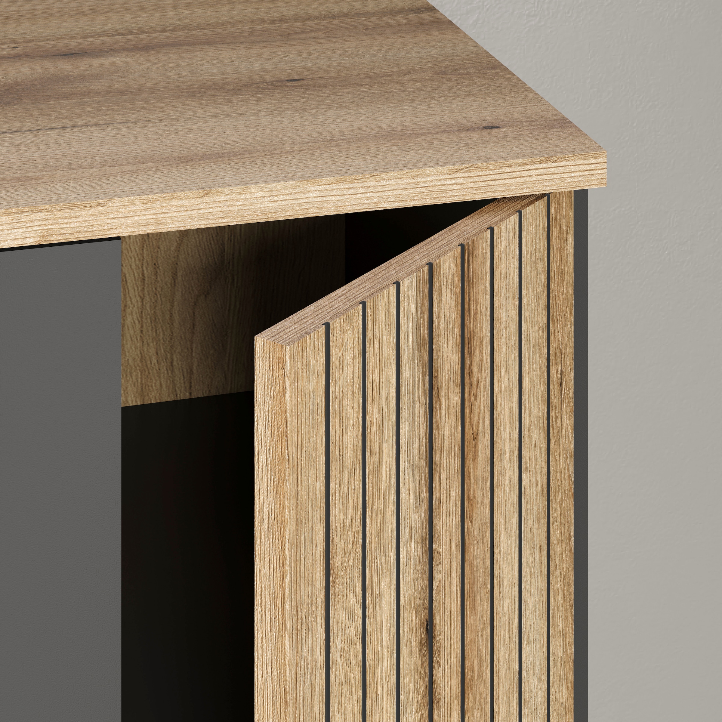 Home affaire Highboard »Estepona« 1 Stk. tlg. Vitrine, Tür mit Rillen-Optik, Breite 91 cm
