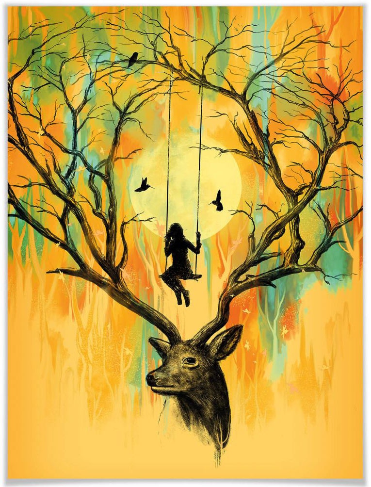 Wall-Art Poster »Orange Hirsch Tiere, Bild, online Wandbild, (1 Wandposter Poster, Geweih OTTO Schaukel«, St.), bei