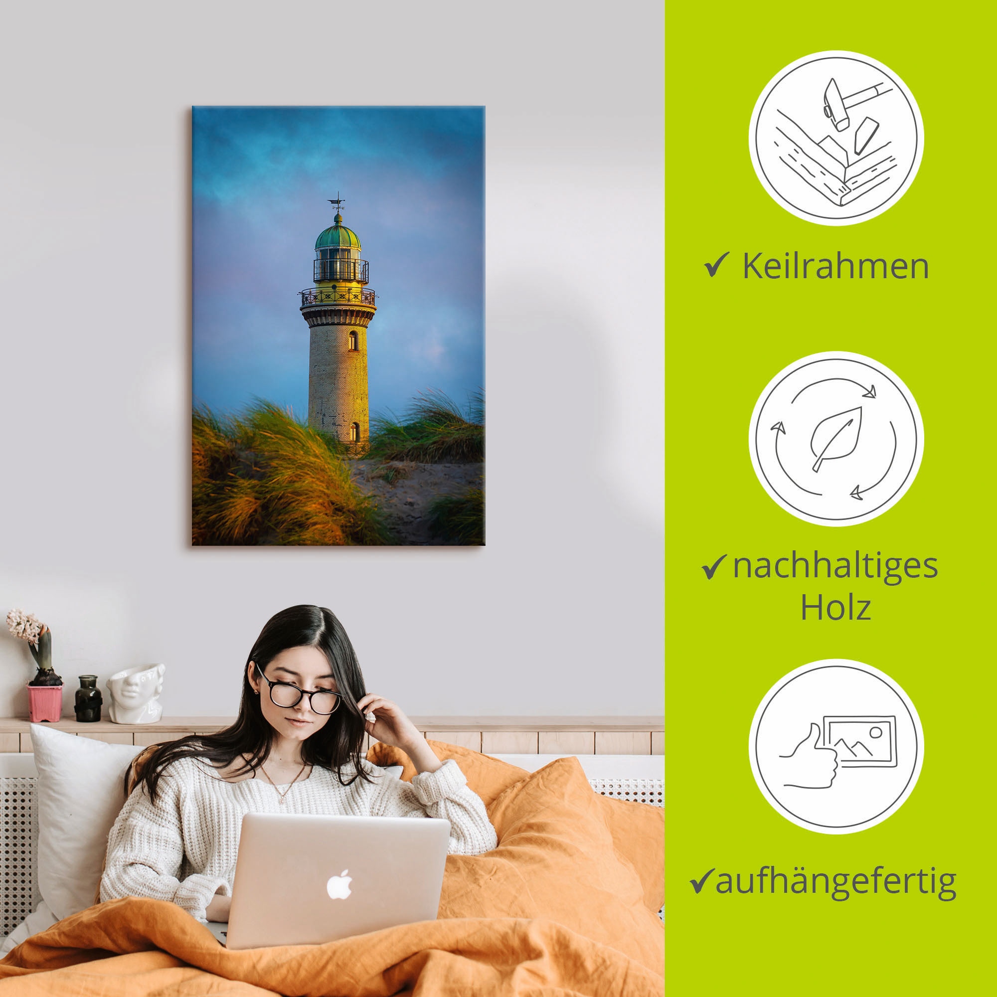 Artland Wandbild »Leuchtturm in Warnemünde«, Gebäude, (1 St.), als Alubild, Leinwandbild, Wandaufkleber oder Poster in versch. Größen