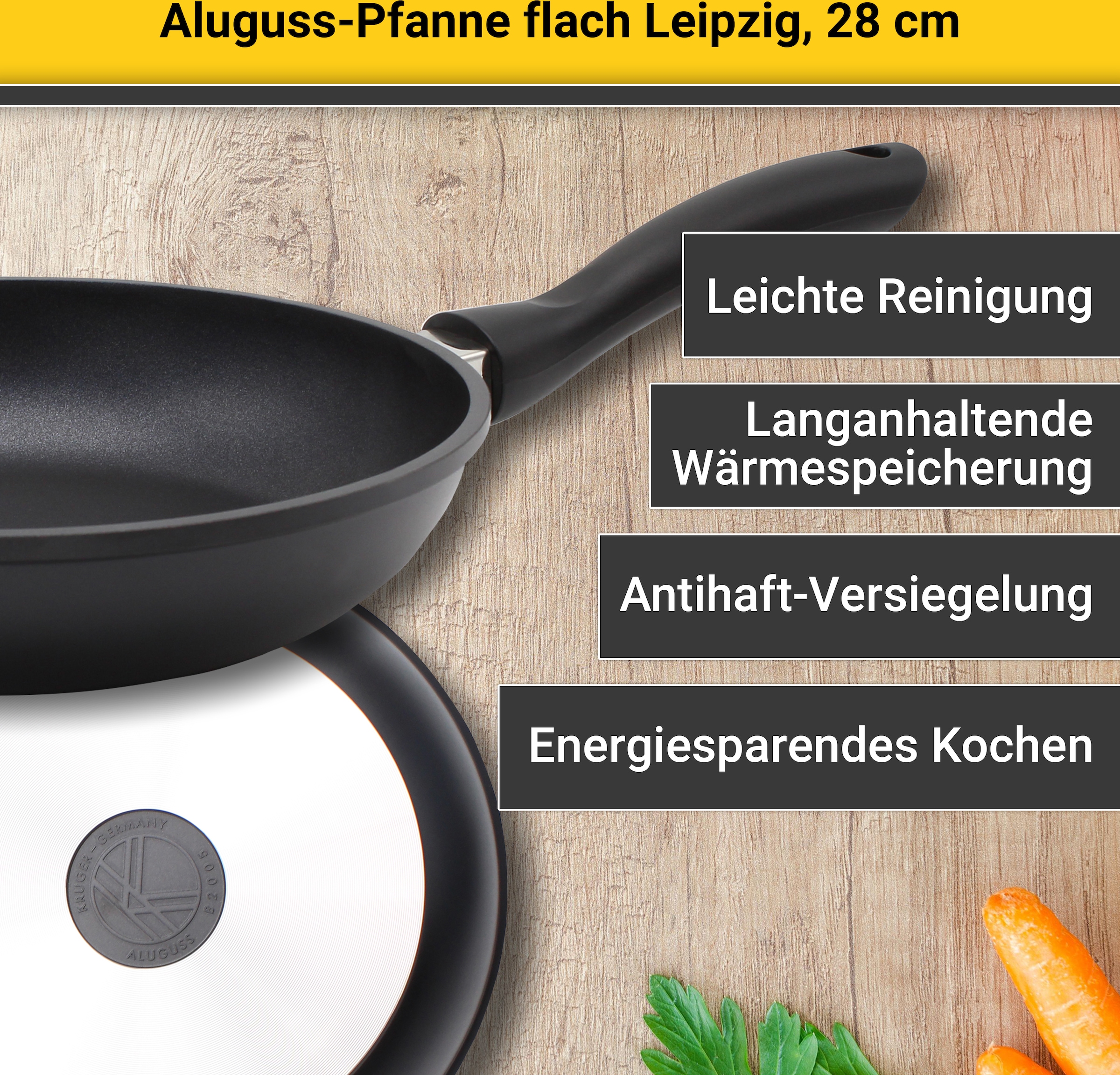 Krüger Bratpfanne »Aluguss Pfanne flach LEIPZIG«, Aluminiumguss, (1 tlg.), hochwertige Antihaft-Versiegelung