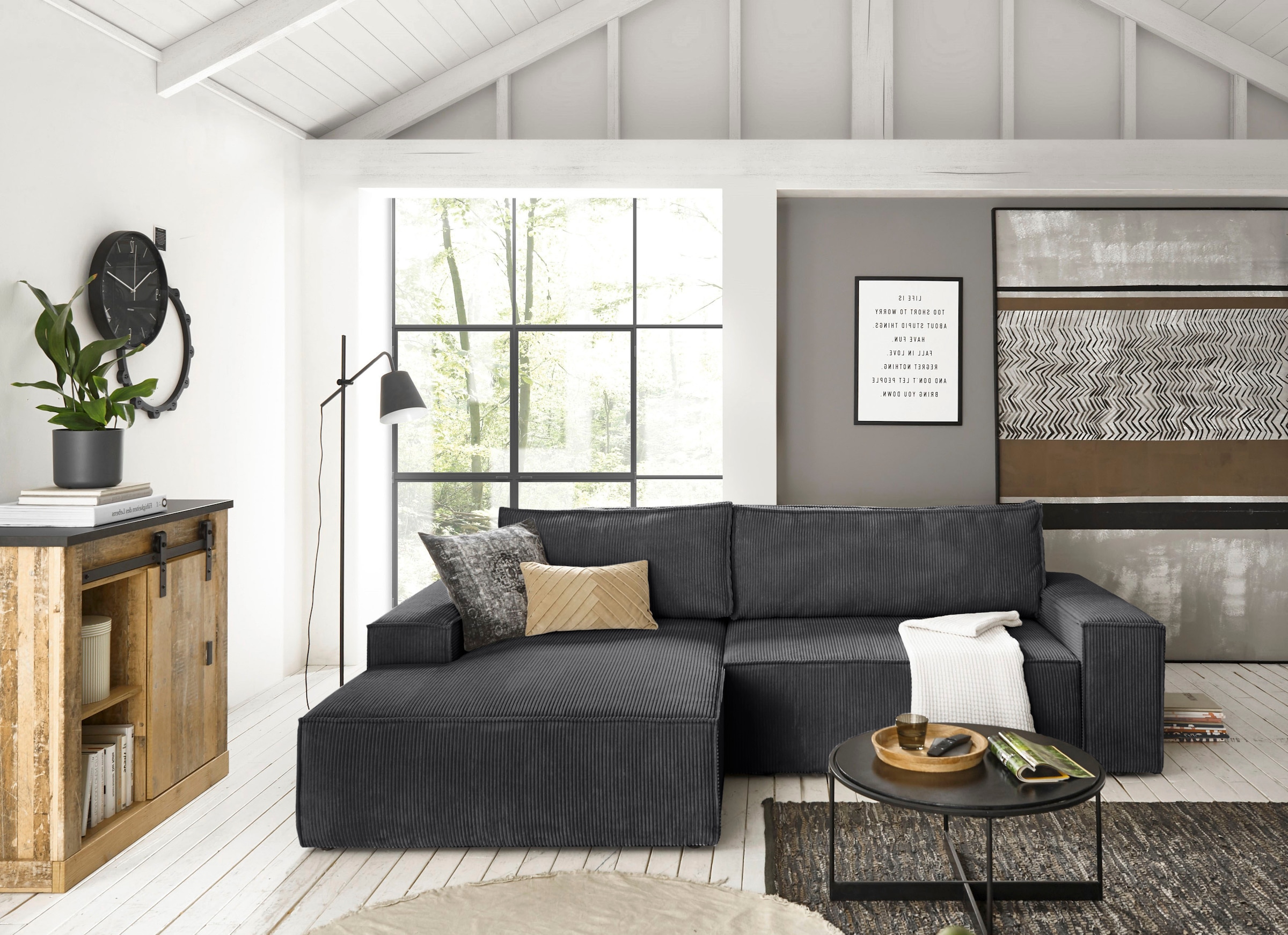 Home affaire Ecksofa »SHERWOOD L-Form, 267 cm - OTTO. Verlässliche Qualität.« Schlaffunktion mit Bettkasten (210x136 cm), Cord, Vintage, Samtvelours