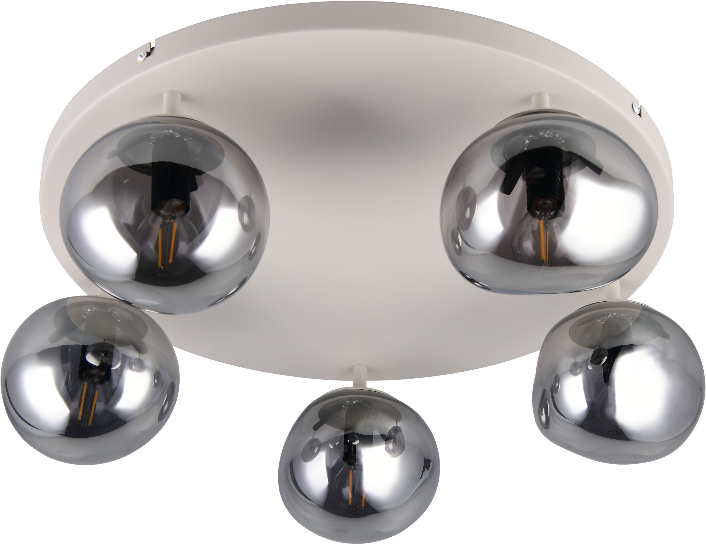 s.Oliver Deckenleuchte »ANJELLA, Deckenlampe exkl 5x E14 max 10W, in warm grey + smoke Glas,«, 5 flammig, Leuchtmittel E14 | Leuchtmittel wechselbar, mit mundgeblasenen Glas Lampenschirmen in rauchgrau, Ø gesamt 59cm