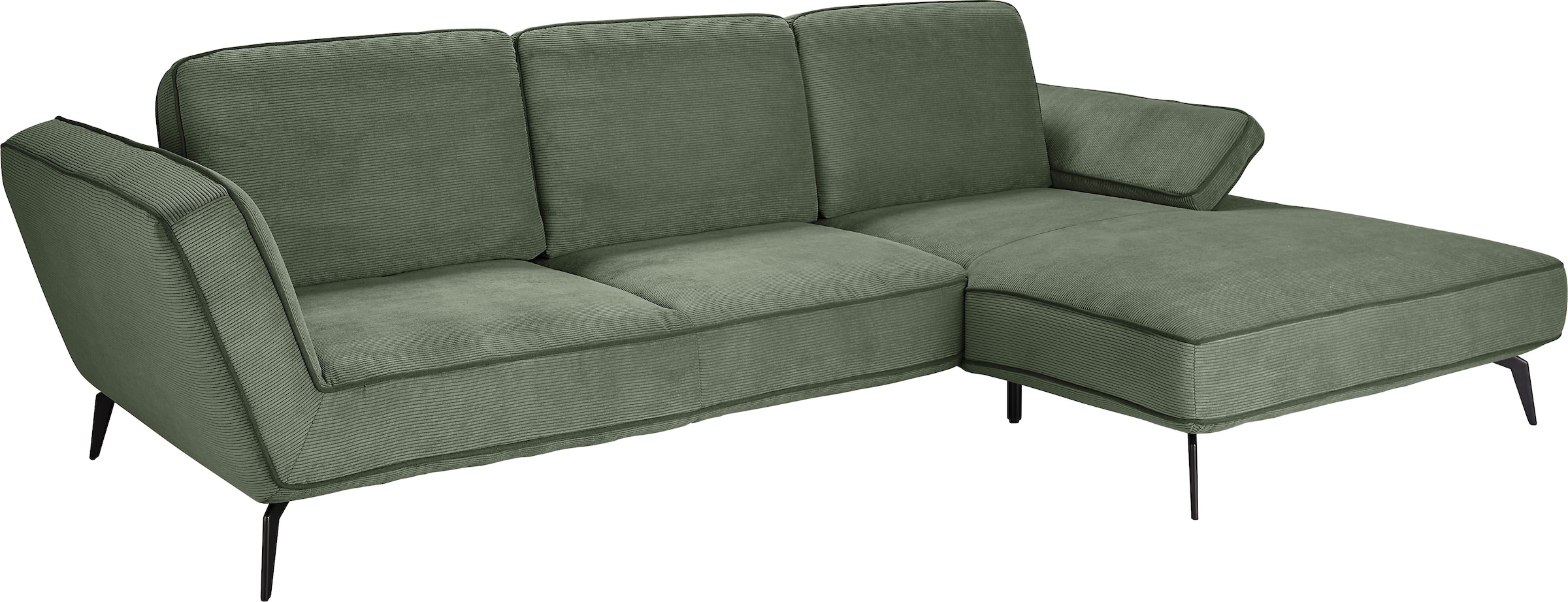 set one by Musterring Ecksofa »SO 4500, Füße schwarz matt, inkl Schwenkrückenfunktion, Cord, L-Form«, wahlweise mit Kopfstütze/Armteilverstellung/Rückenneigung