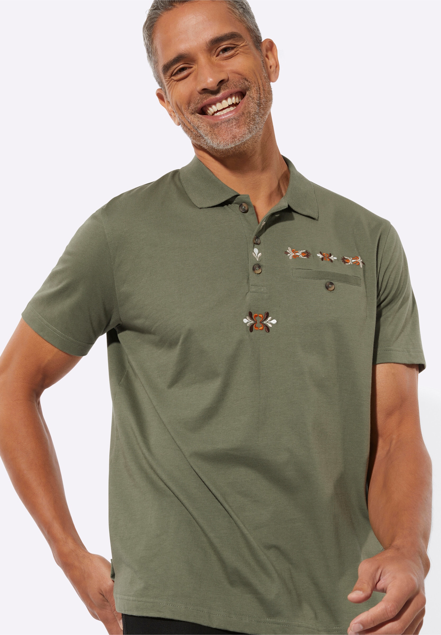 Sieh an! Trachtenshirt »Kurzarm-Poloshirt Poloshirt mit Trachtenstickerei«