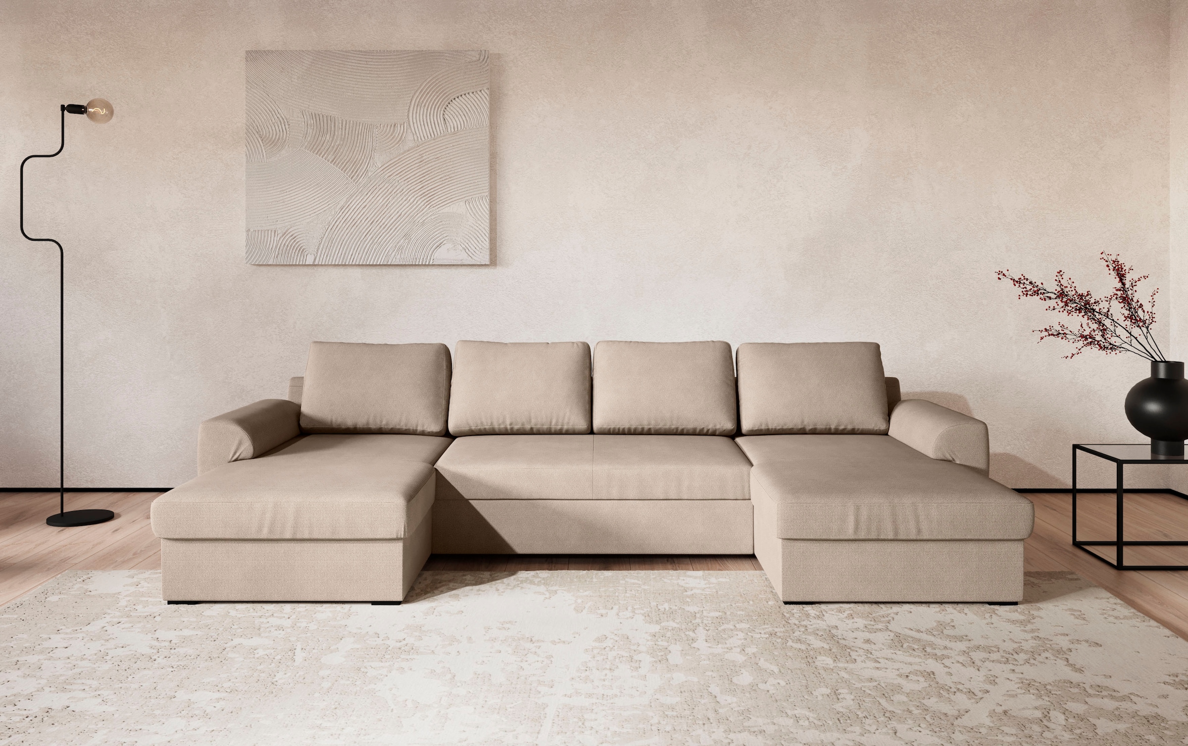 COTTA Wohnlandschaft »Drift U-Form Ottomane, Breite 327 cm« optional auch mit Schlaffunktion, Wellenunterfederung