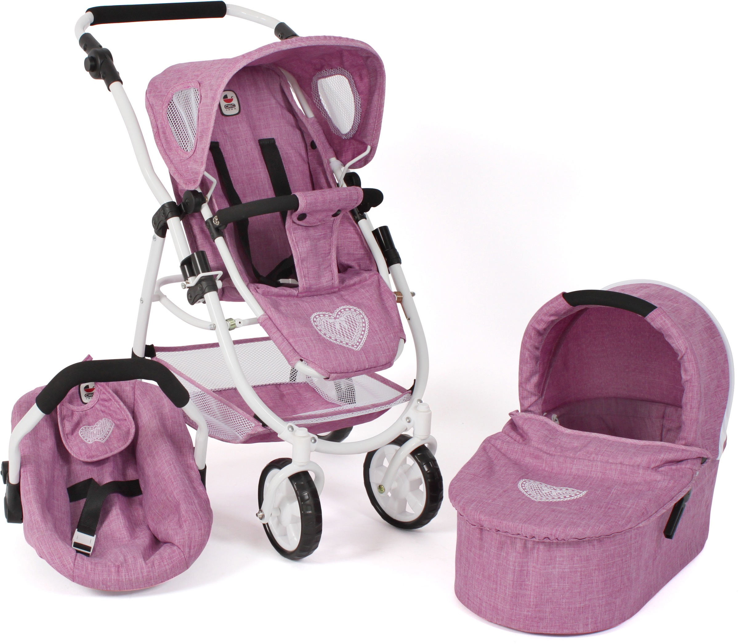 CHIC2000 Kombi-Puppenwagen »Emotion All In 3in1, Jeans Pink«, inkl. Babywanne, Babyschale und Sportwagenaufsatz