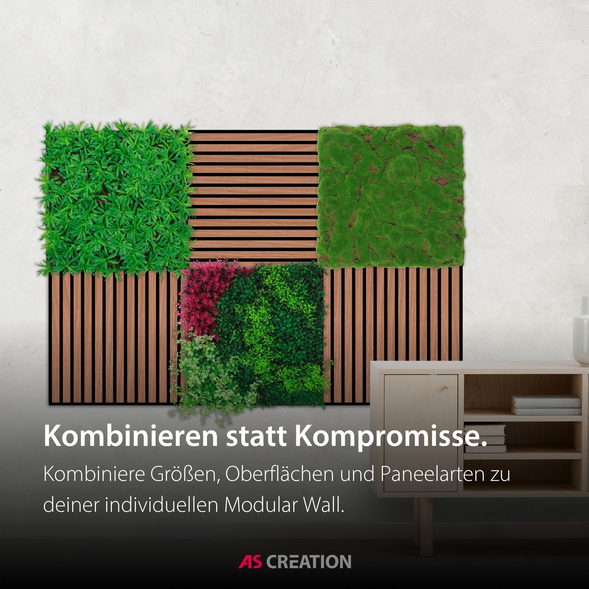 Architects Paper Wandpaneel »A.S. Création Modular Wall Wandpaneel Moosoptik« 1 tlg. Pflegeleichte Moosoptik auf rPET-Filz für natürliche 3D-Wände