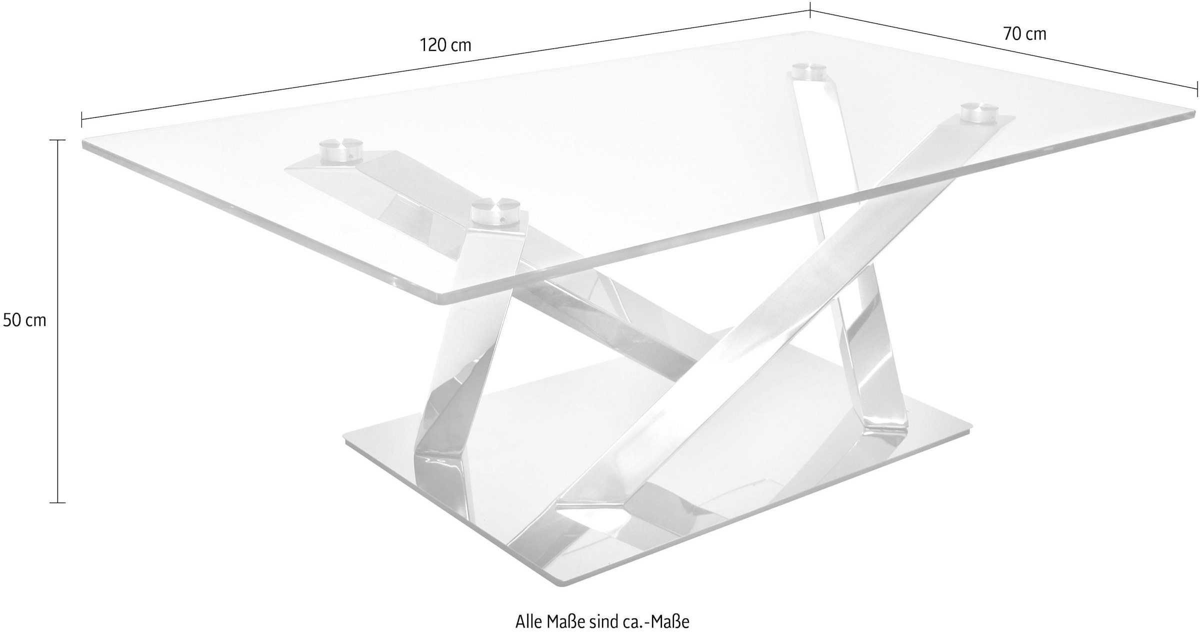 Leonique Couchtisch »Micado«, mit modernem Untergestell aus Chrom und rechteckiger Glasplatte