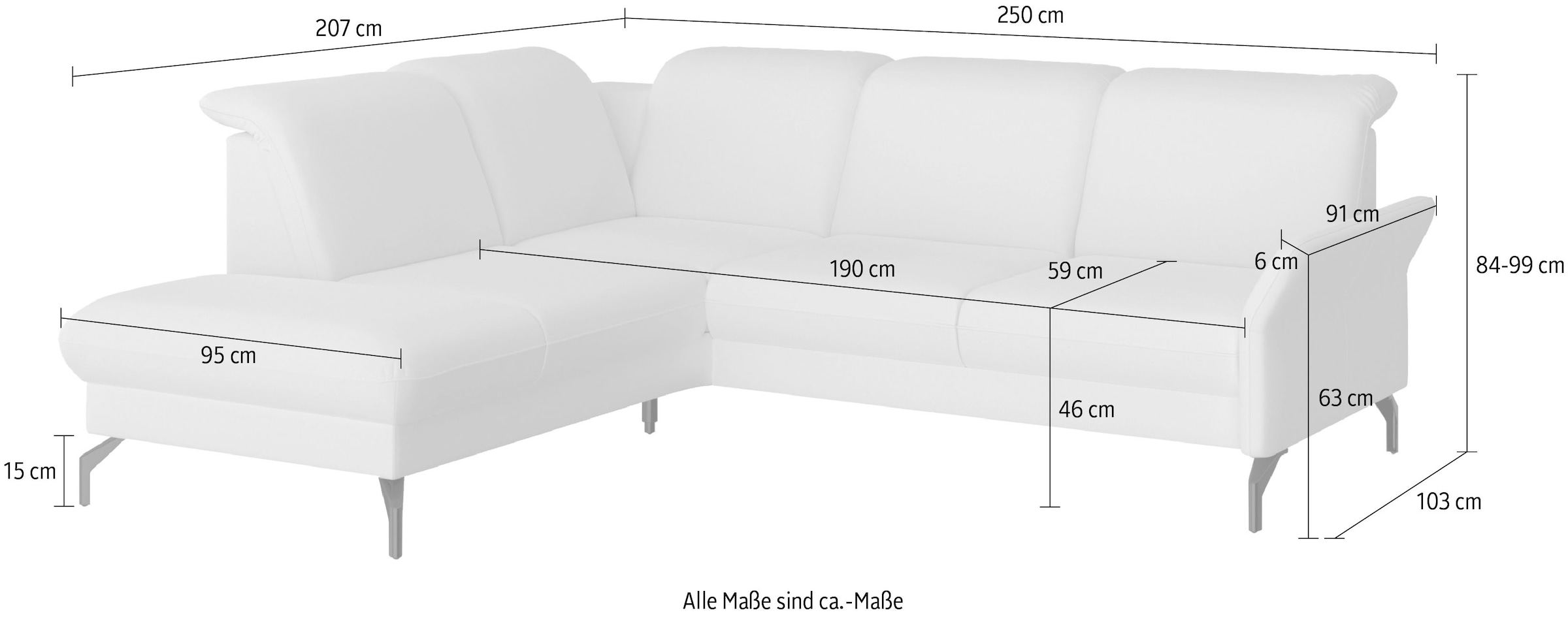 sit&more Ecksofa »Fashion L-Form« wahlweise mit Kopfteilverstellung, Vorziehsitz, motorisch, Nickelfüße