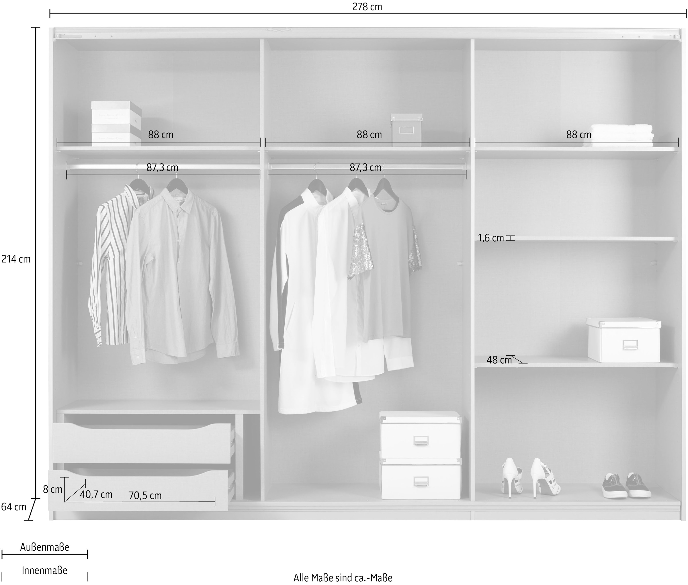 rauch Schwebetürenschrank »Kleiderschrank Schrank Garderobe Schlafzimmerschrank TUBONA« mit umfangreicher Innenausstattung und Passepartout MADE IN GERMANY