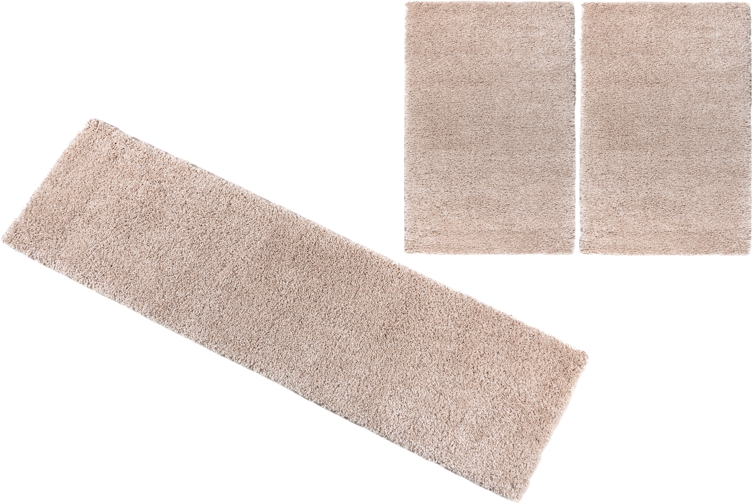 Bruno Banani Bettumrandung »Shaggy Soft«, (3 tlg.), gewebt, Uni-Farben, besonders weich, Bettvorleger, Läufer-Set