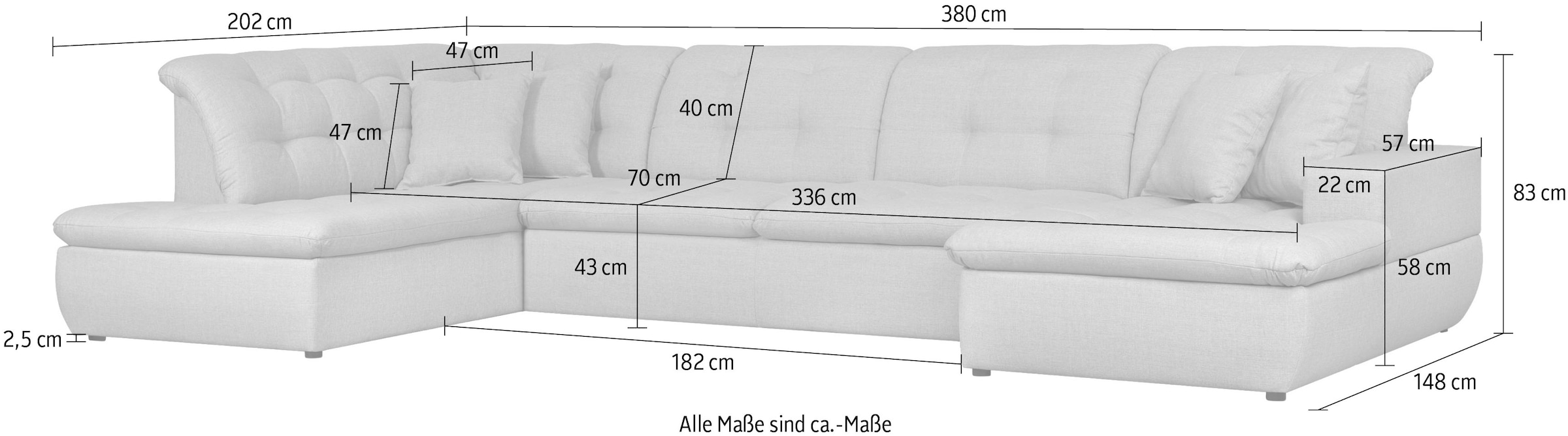 Home affaire Wohnlandschaft »BRISBANE NEU U-Form« mit feiner Steppung, Matten-Optik, incl. Zierkissen