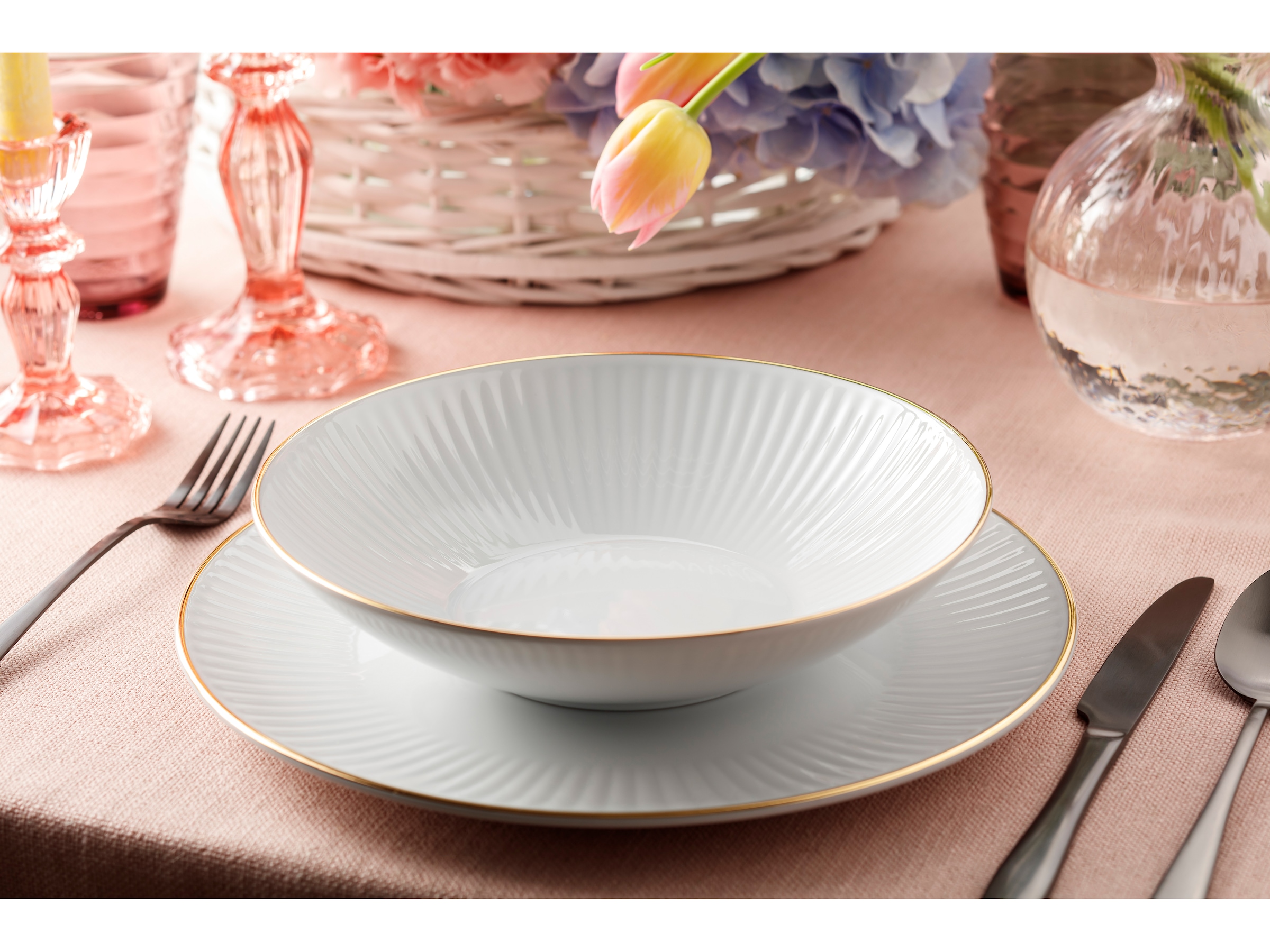 CreaTable Tafelservice »Valencia Gold, Tafel-Service 12-tlg« Teller Set, Elegant, Goldrand