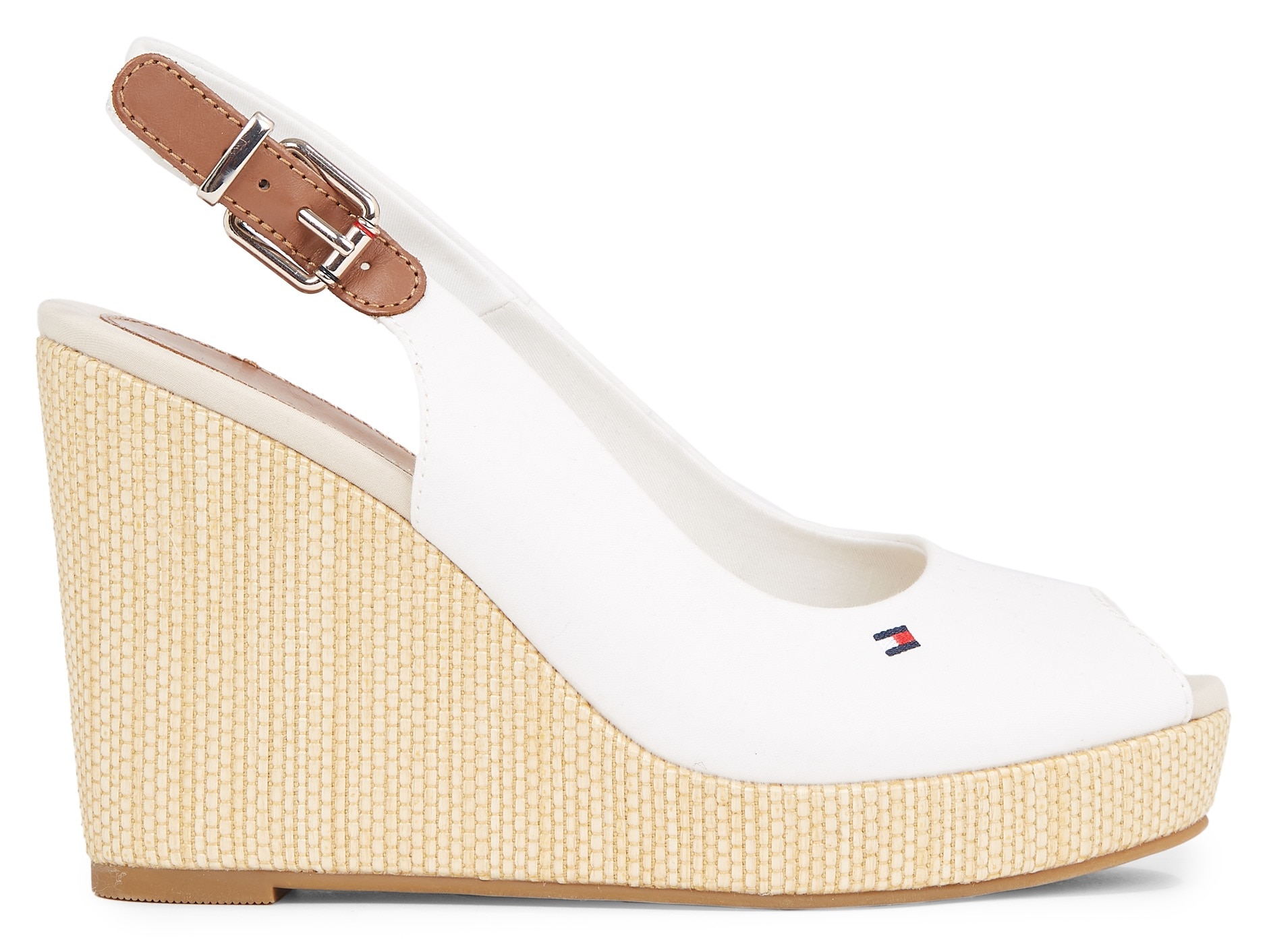 Tommy Hilfiger Keilsandalette »ICONIC ELENA SLING BACK WEDGE«, Sommerschuh, Sandale, Keilabsatz, mit verstellbarer Schnalle