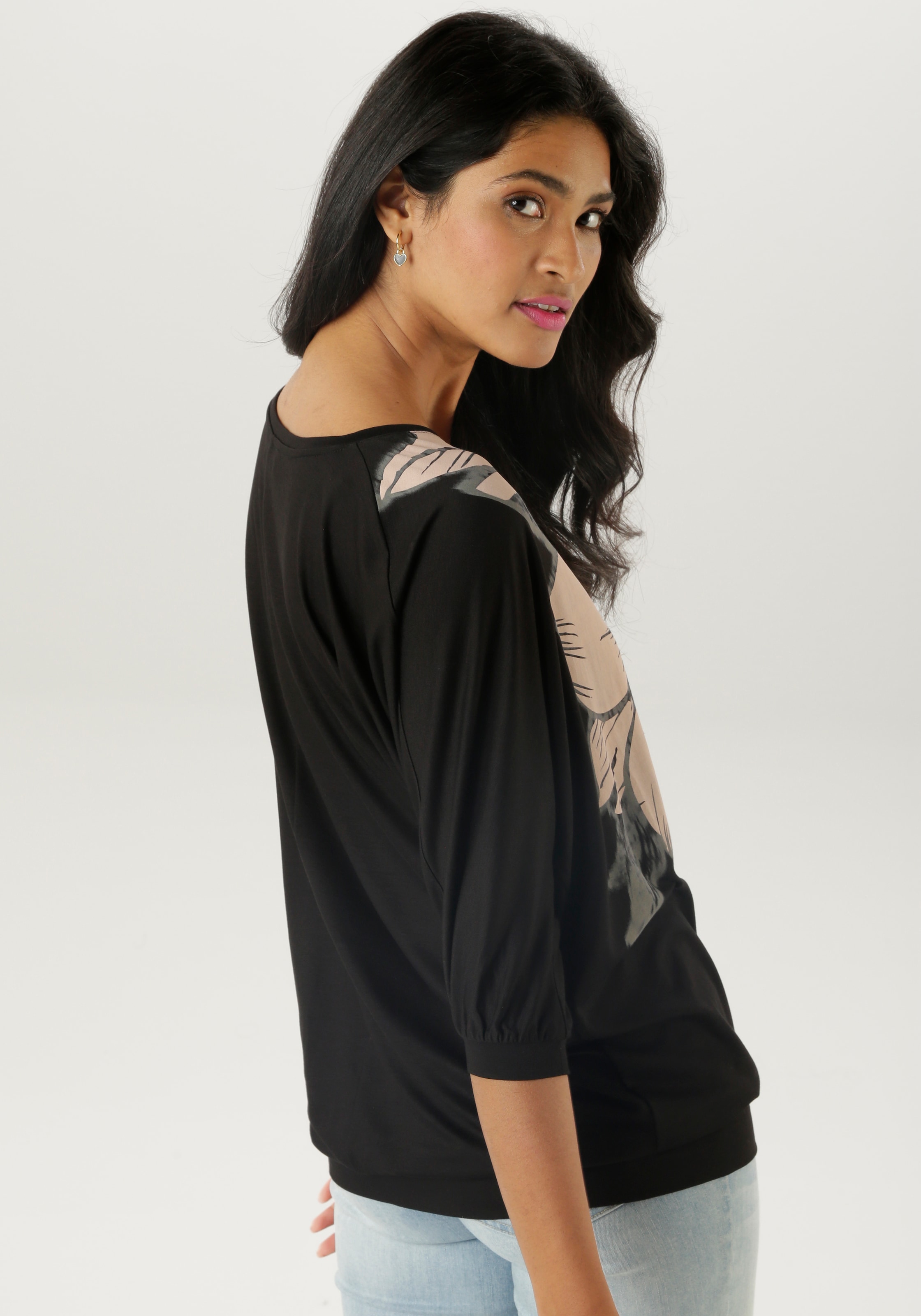Aniston SELECTED Fledermausshirt, mit großem Front-Blumendruck - NEUE KOLLEKTION