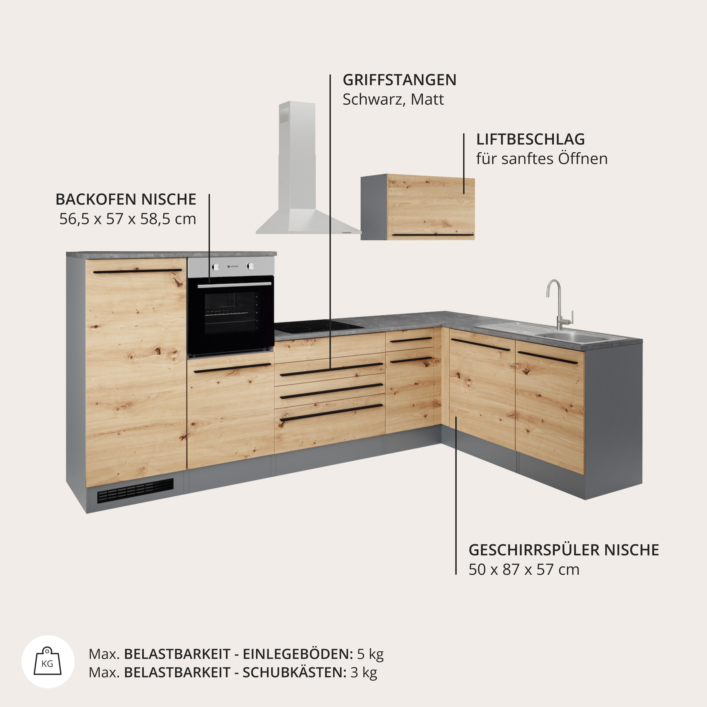 BASIC by Balculina Winkelküche »Jazz« Stellbreite 320/175 cm, wahlweise mit E-Geräten