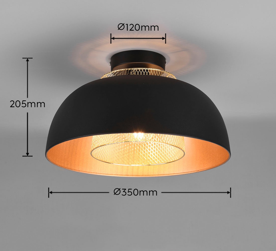 REALITY Leuchten Deckenleuchte »Punch«, 1 flammig, Leuchtmittel E27 | ohne Leuchtmittel, Industrie-Look mit Doppelschirm schwarz-gold, exkl 1xE27 max 40W