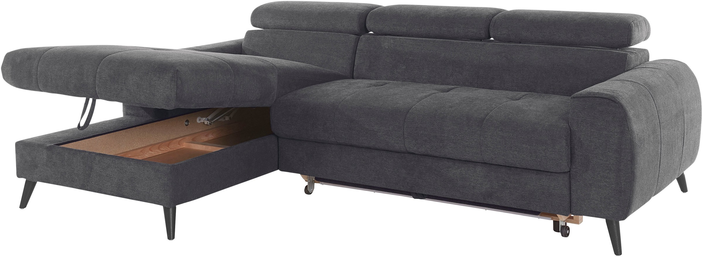 COTTA Ecksofa »Mia L-Form mit 3 Zierkissen«, wahlweise mit Bettfunktion, Bettkasten, Beleuchtung & Wireless-Charger