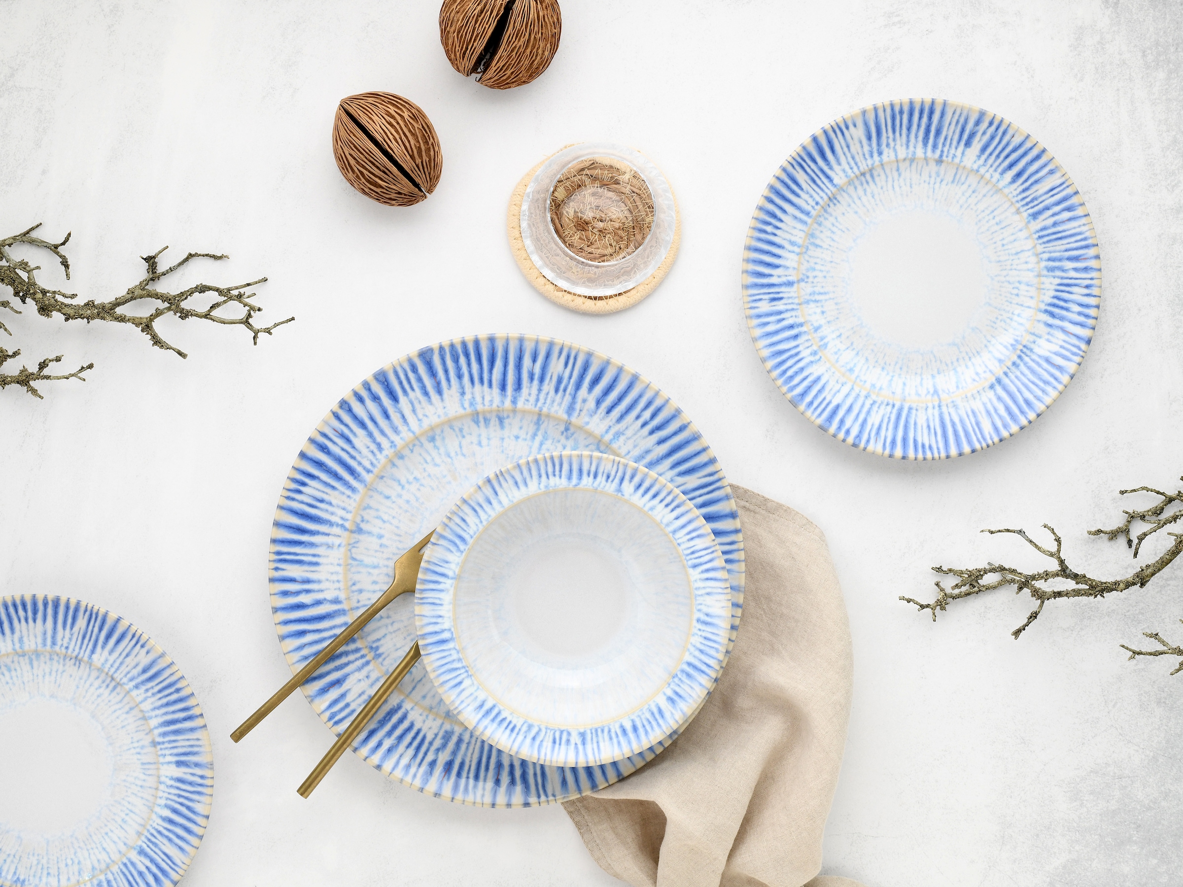 CreaTable Teller-Set »Rondo Summertime Blau, Tellerset 12-tlg« Maritim, Reaktivglasur