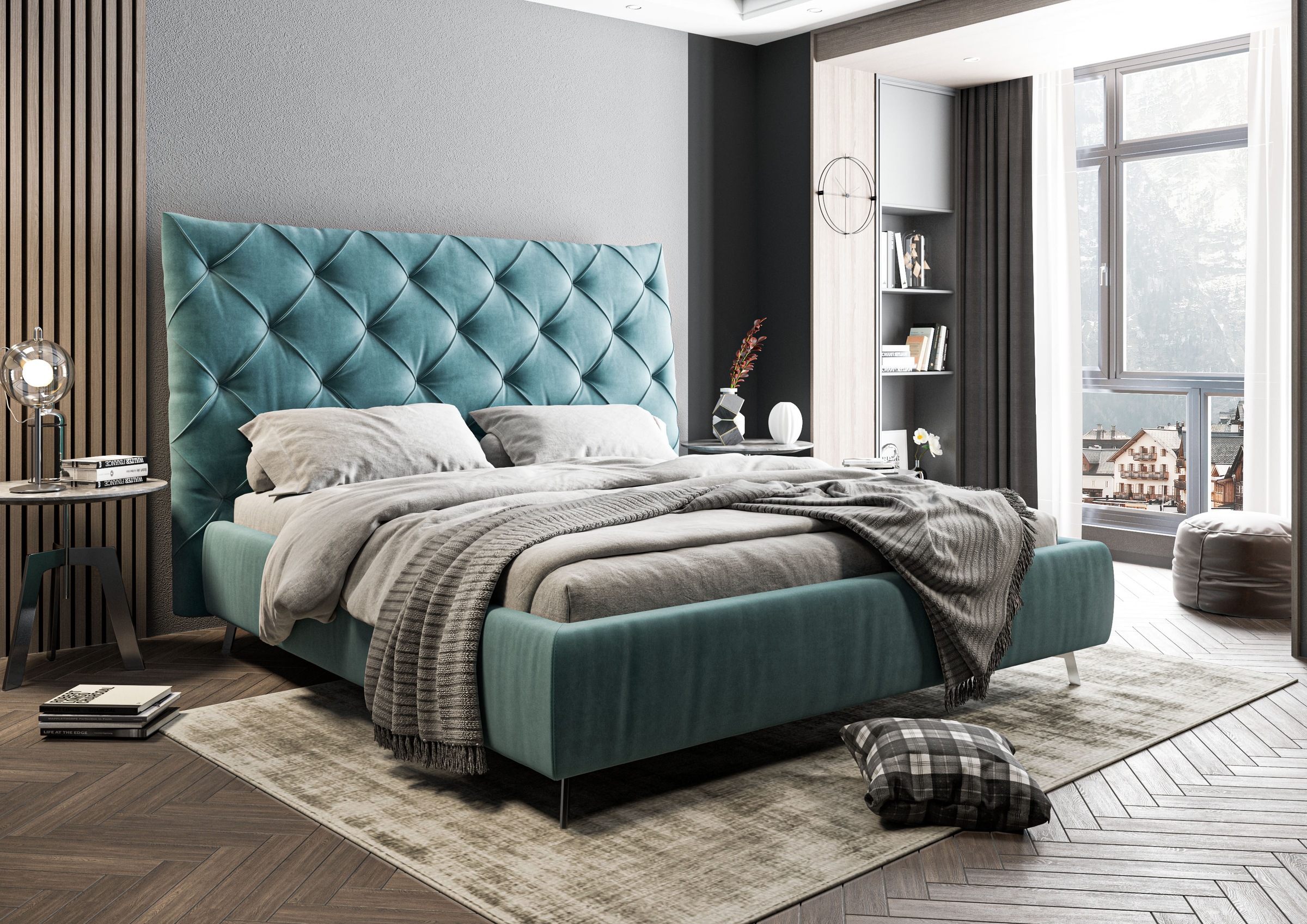 PLACES OF STYLE Polsterbett »Elloree, in 4 Breiten, hinten mit Originalstoff bezogen, auch in Leder« Kopfteilhöhe 143cm, belastbar bis 280 kg, auch in Überlänge 220cm