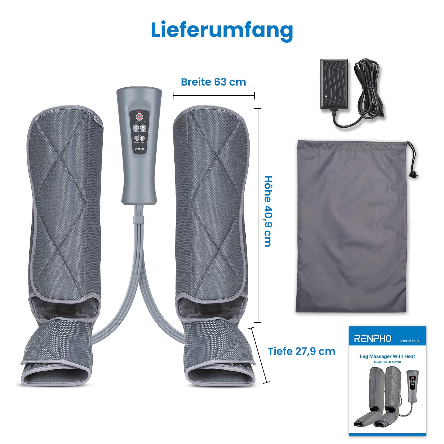Renpho Fußmassagegerät »Aeria Elementary Thermal« Luftdruck für Beine/Füße, Wärme, 5 Modi, Memory, Fernbedienung