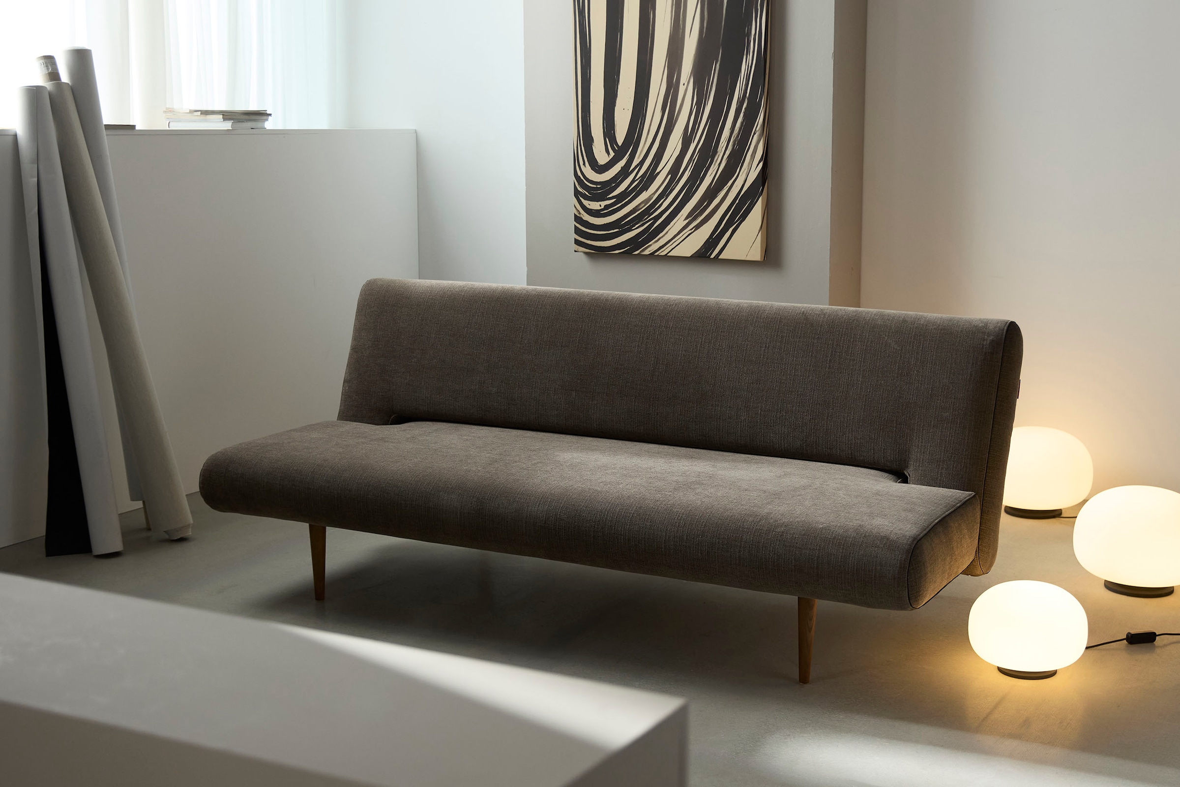 INNOVATION LIVING ™ Schlafsofa »Unfurl Designsofa mit Bettfunktion, bequem, edel und hochwertig«, im Scandinavian Design, mit verstellbarer Rückenlehne
