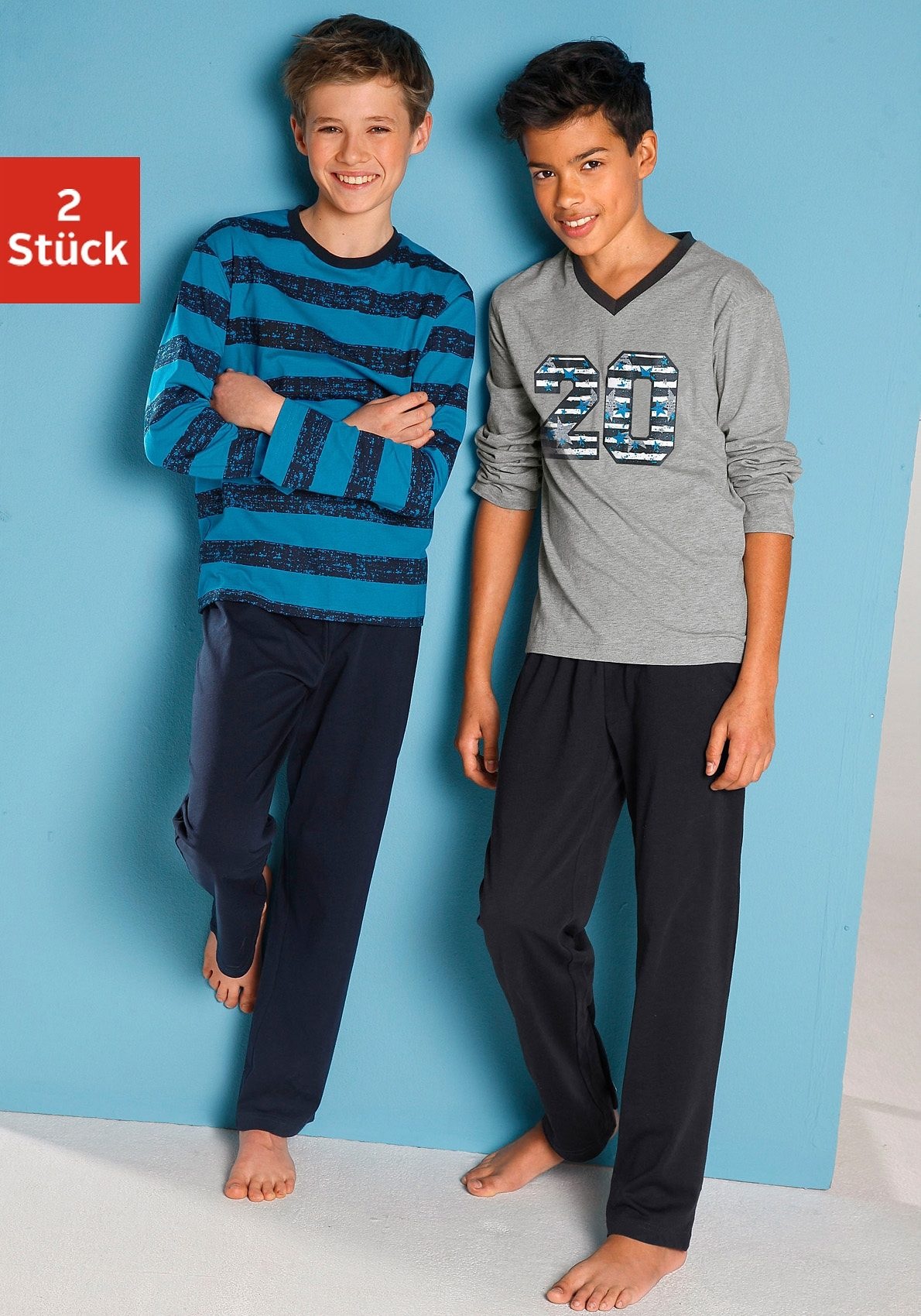 AUTHENTIC LE JOGGER Pyjama, (Packung, 2 Stück), mit lässigem Druck und gedruckten Streifen