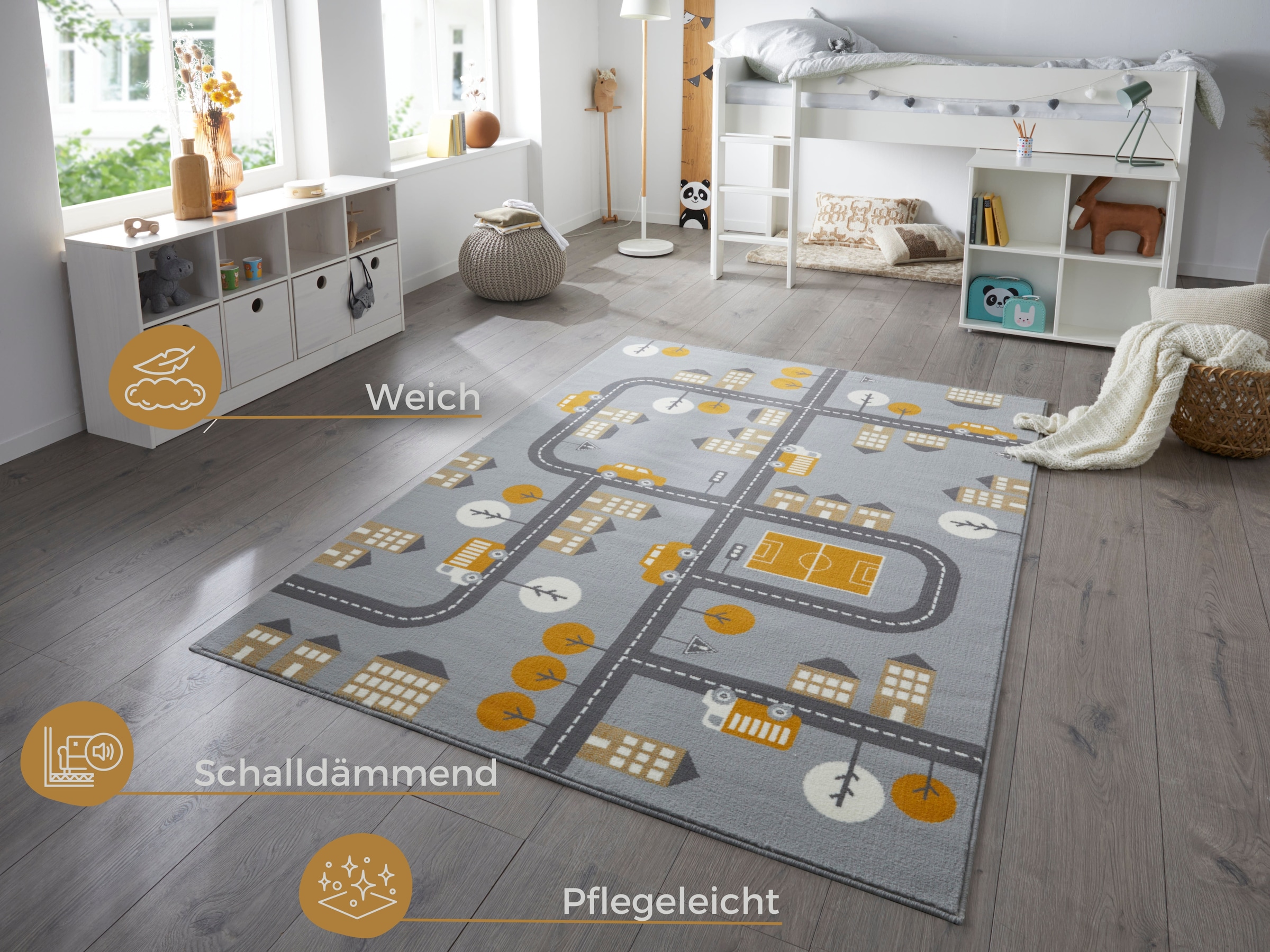 HANSE Home Kinderteppich »Town«, rechteckig, 0,9 mm Höhe, Kurzflor, Kinderteppich, Spielteppich, Straßen Design, Kinderzimmer