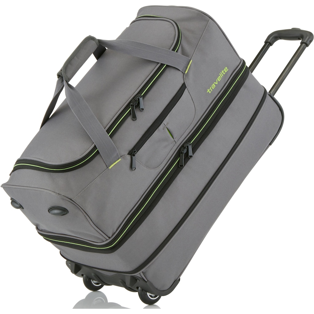travelite Reisetasche »Basics, 55 cm, grau/grün«, mit Trolleyfunktion und Volumenerweiterung