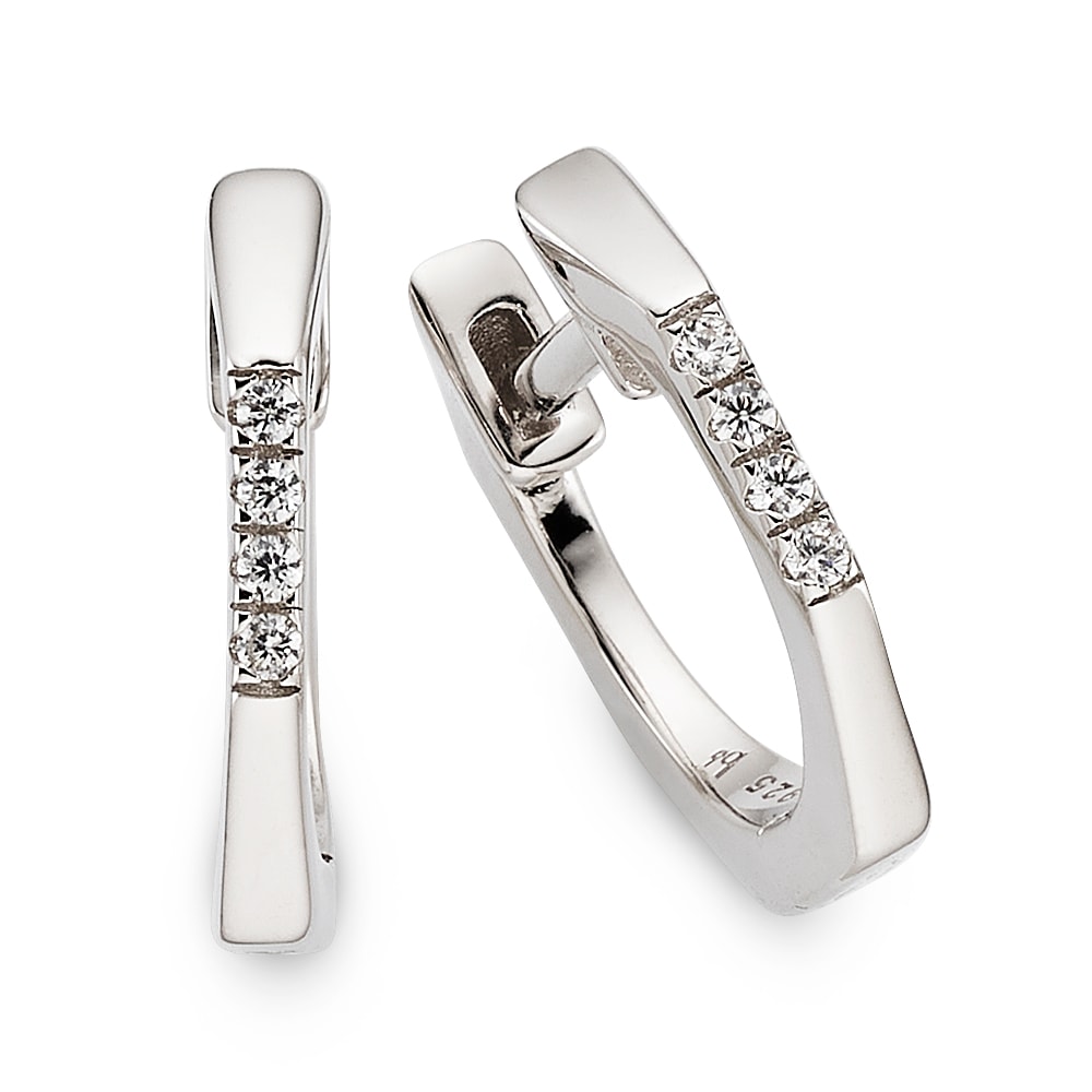 Bruno Banani Paar Creolen »Schmuck Geschenk Klappcreole eckig Silber rhodiniert« mit Zirkonia (synth.)