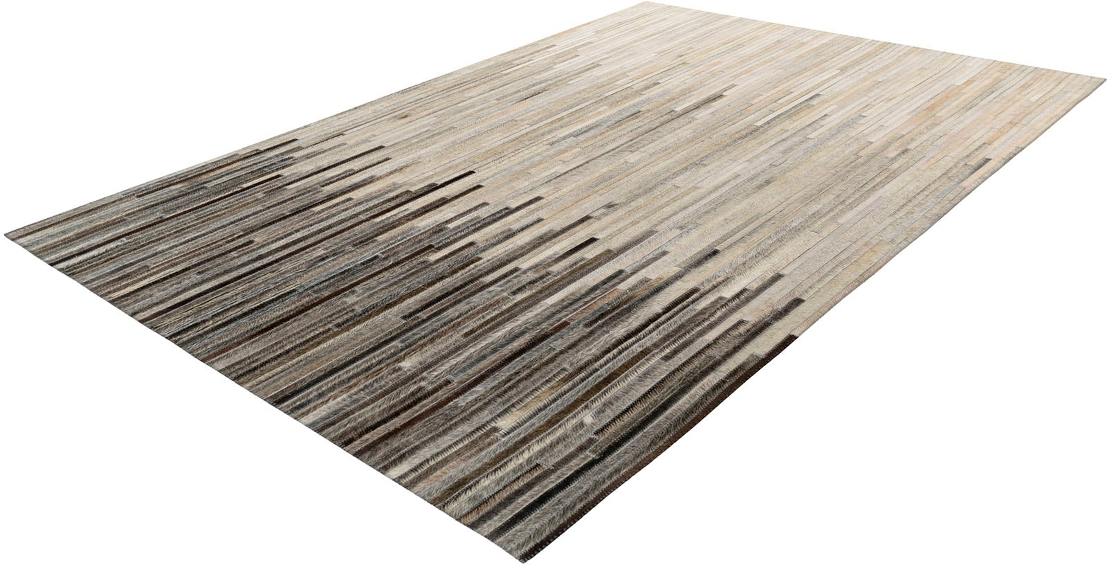 Padiro Lederteppich »Lavin 925 -  Fellteppich«, rechteckig, 8 mm Höhe, 100% Rindsfell mit Wollrücken, handgenähtes Unikat, Streifen Dessin