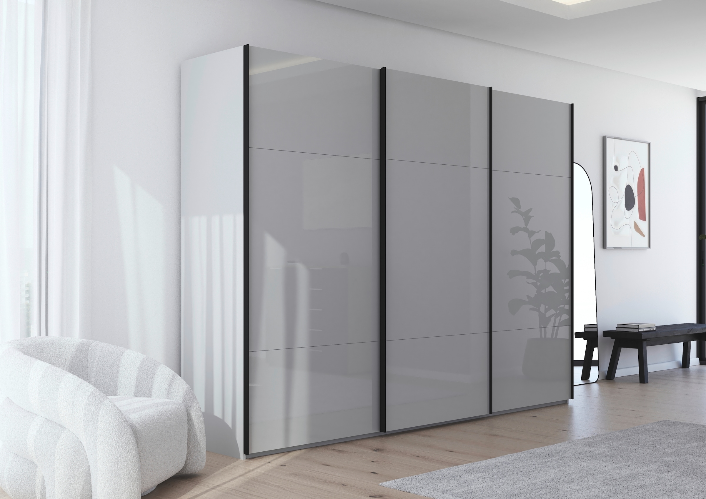 rauch Schwebetürenschrank »Kleiderschrank Schrank Garderobe Schlafzimmerschrank CONTIDO«, (in 3 verschiedenen Ausstattungen BASIC/CLASSIC/PREMIUM), aus hochwertigem Material in 6 Breiten 2 Griff-Farben MADE IN GERMANY